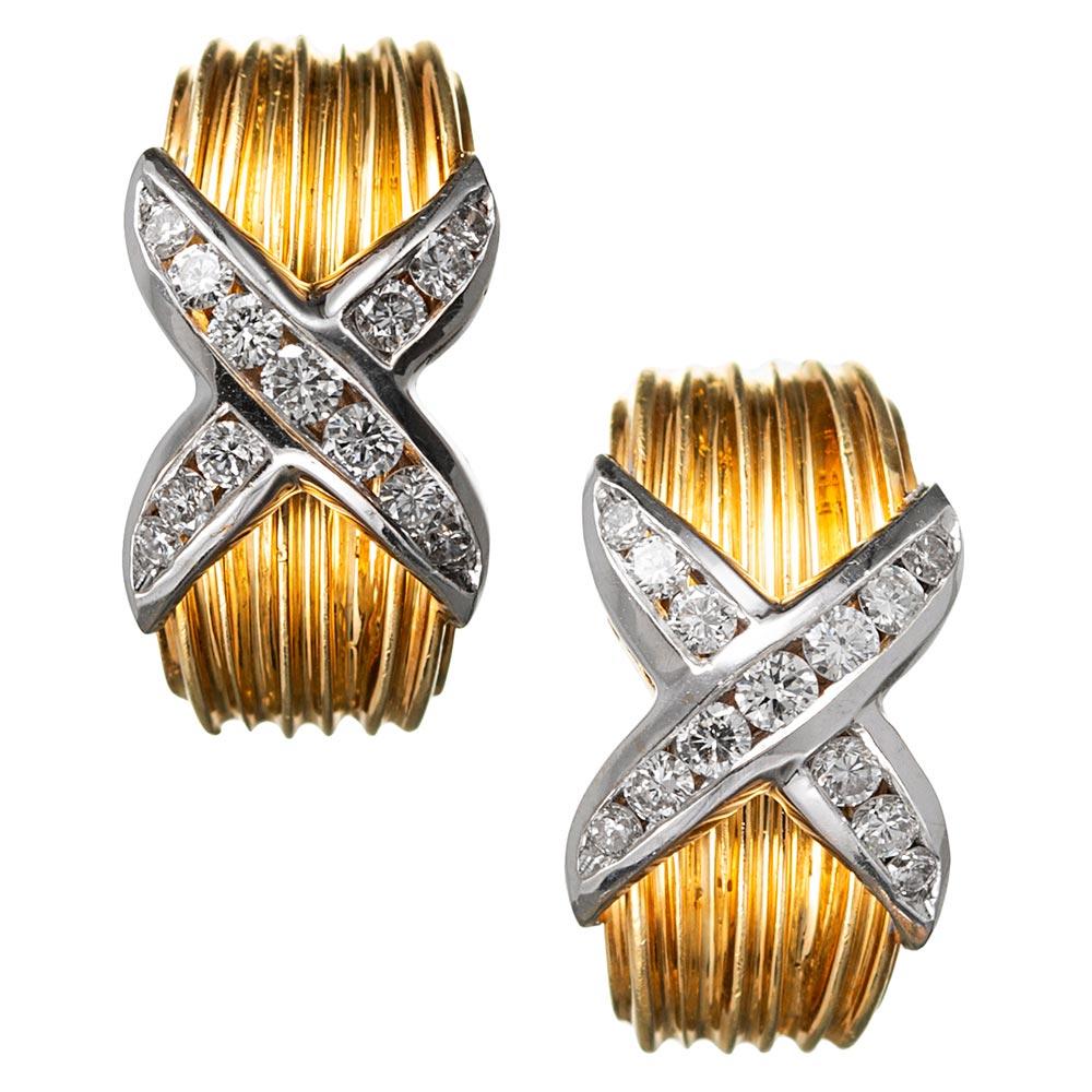 Diamond “X” Hoop Earrings For Sale
