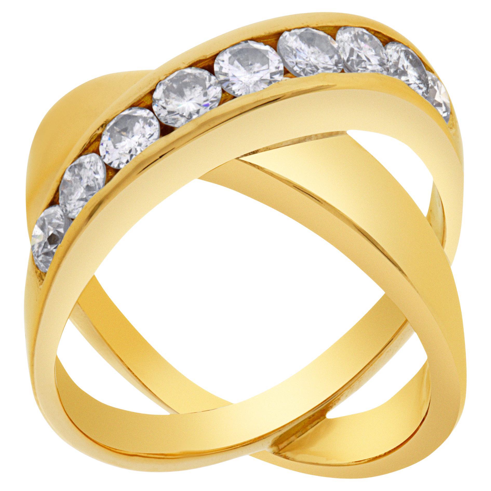 Diamond "X" Kiss Ring in 14k Gold with 0.90 Carats in Round Diamond Accents For Sale