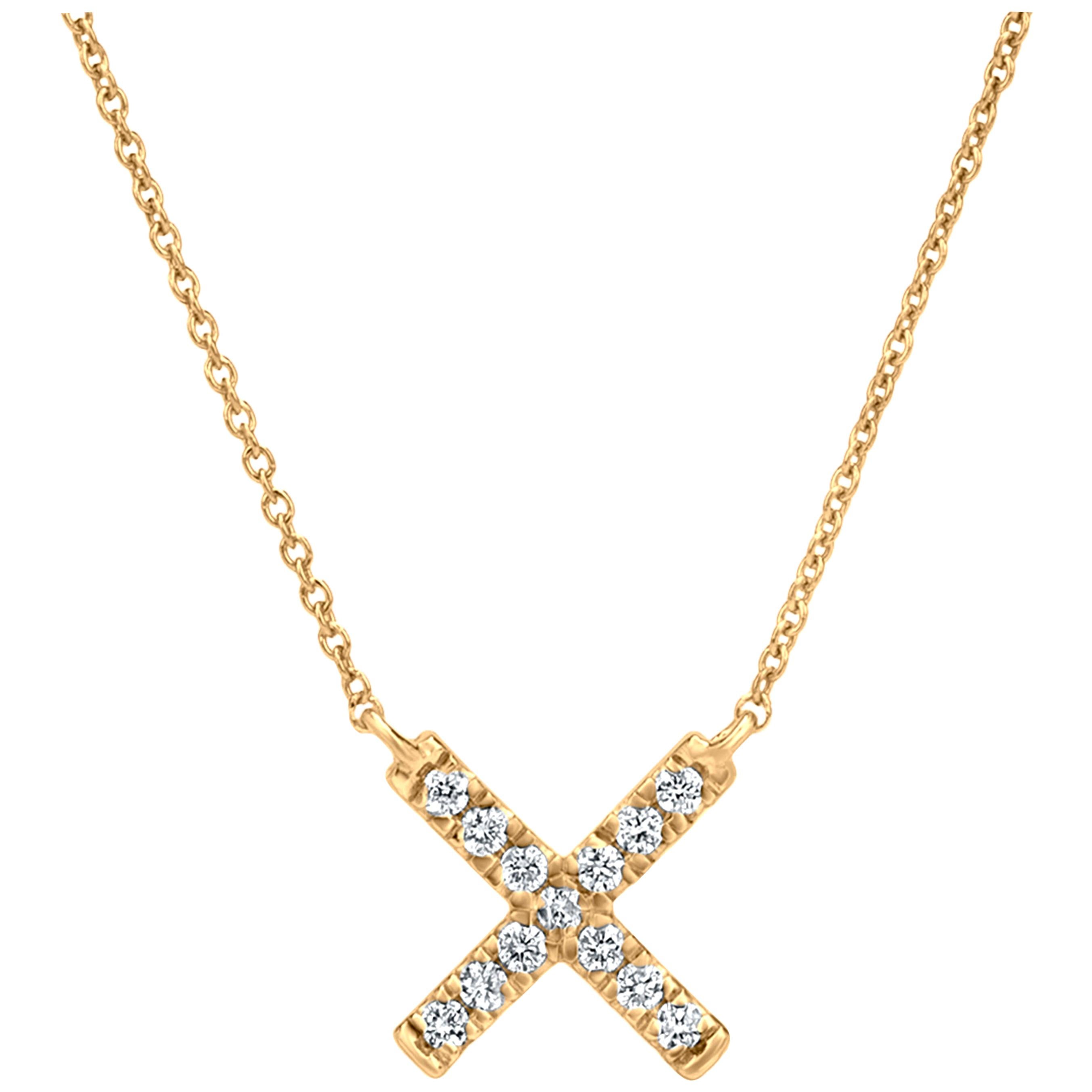 Diamond X Pendant Necklace in 18k Yellow Gold