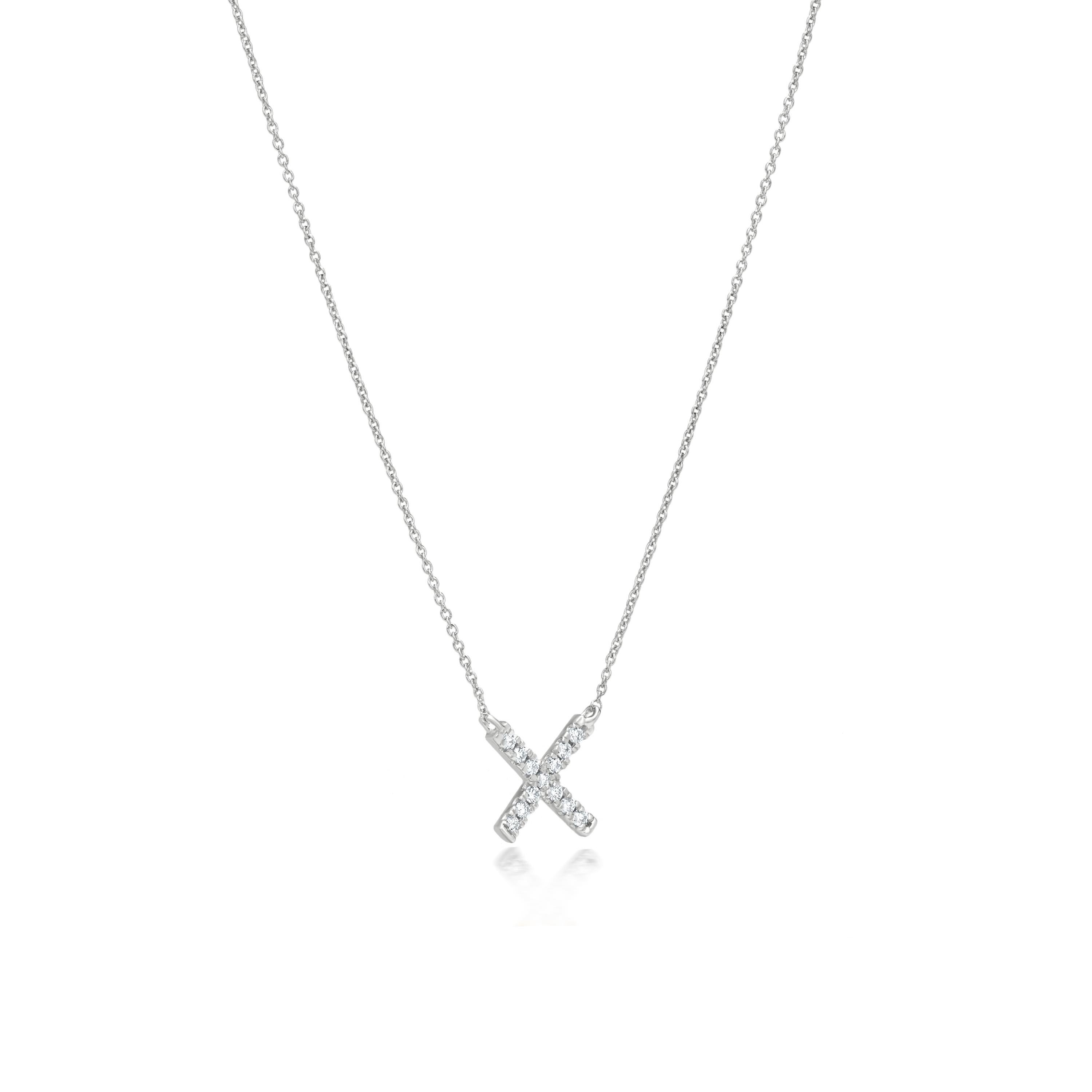Contemporary Luxle Diamond x Pendant Necklace in 18k White Gold