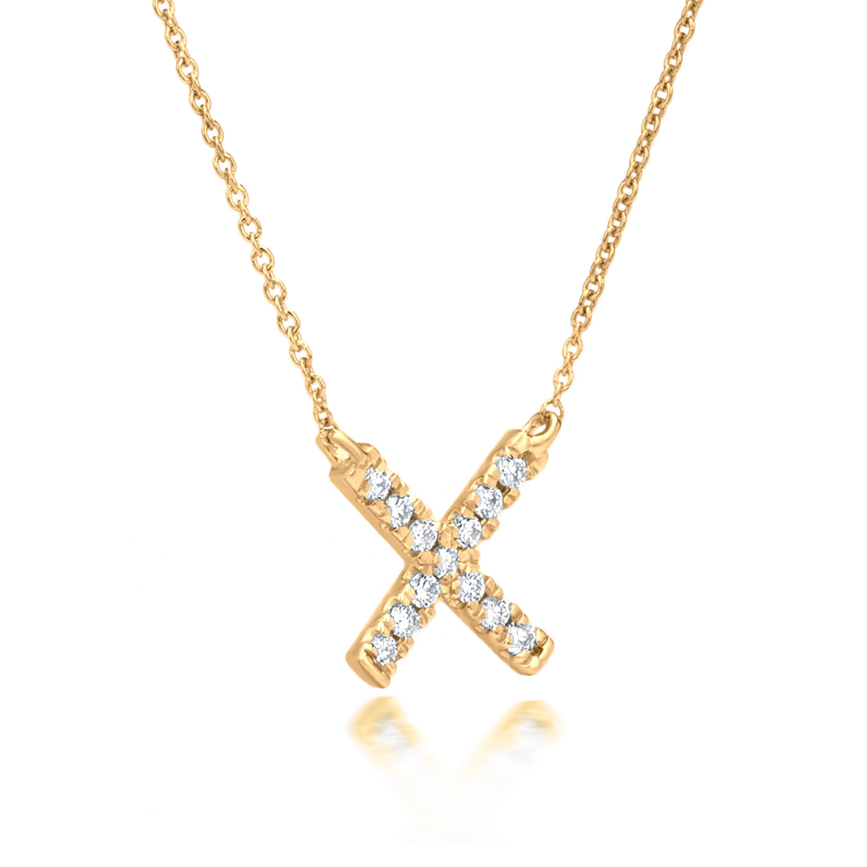 Contemporary Luxle Diamond X Pendant Necklace in 18k Yellow Gold
