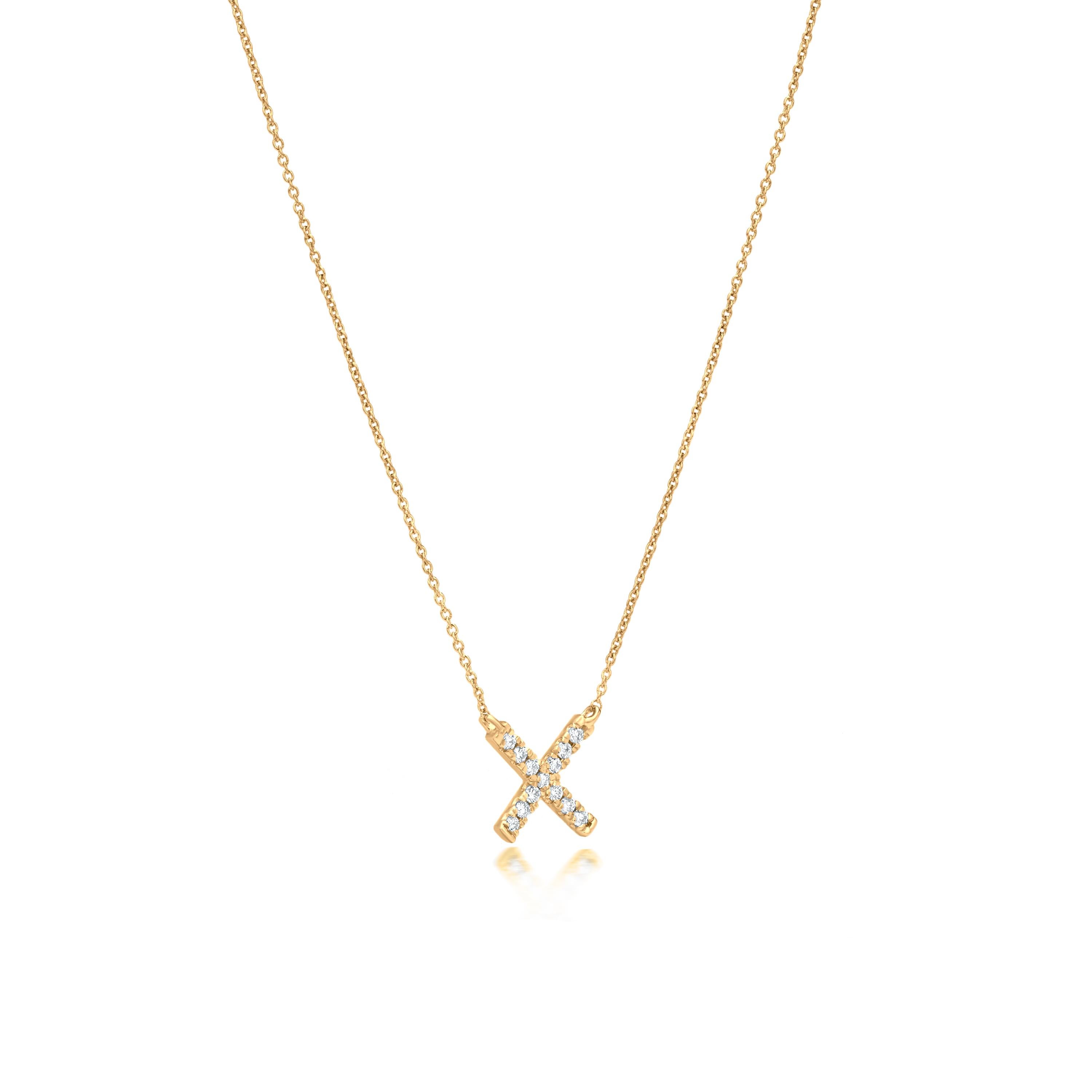 Round Cut Luxle Diamond X Pendant Necklace in 18k Yellow Gold