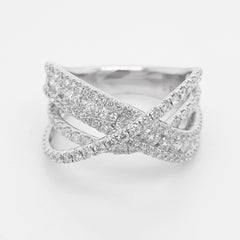 Diamond X Ring 14 Karat White Gold Criss Cross Band, Fashion X Ring, Galaxy Ring
