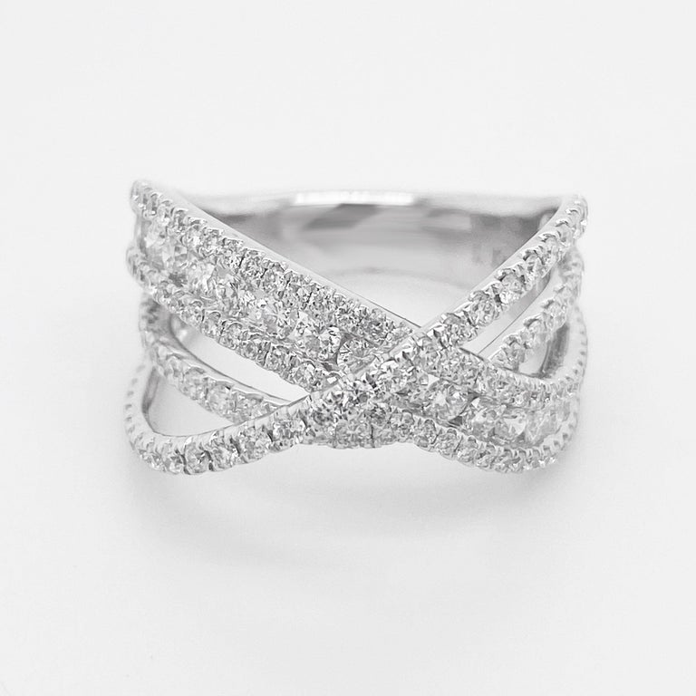 Customizable Diamond X Ring 14 Karat White Gold Criss Cross Band