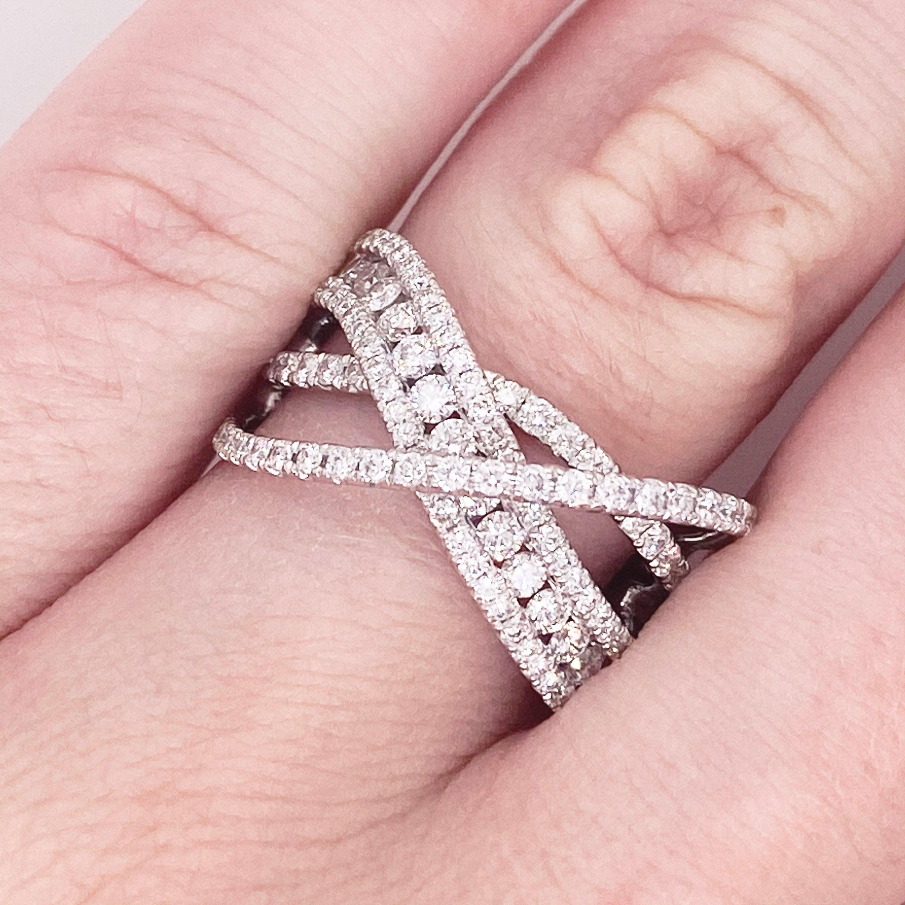 For Sale:  Diamond X Ring 14 Karat White Gold Criss Cross Band, Fashion X Ring, Galaxy Ring 3