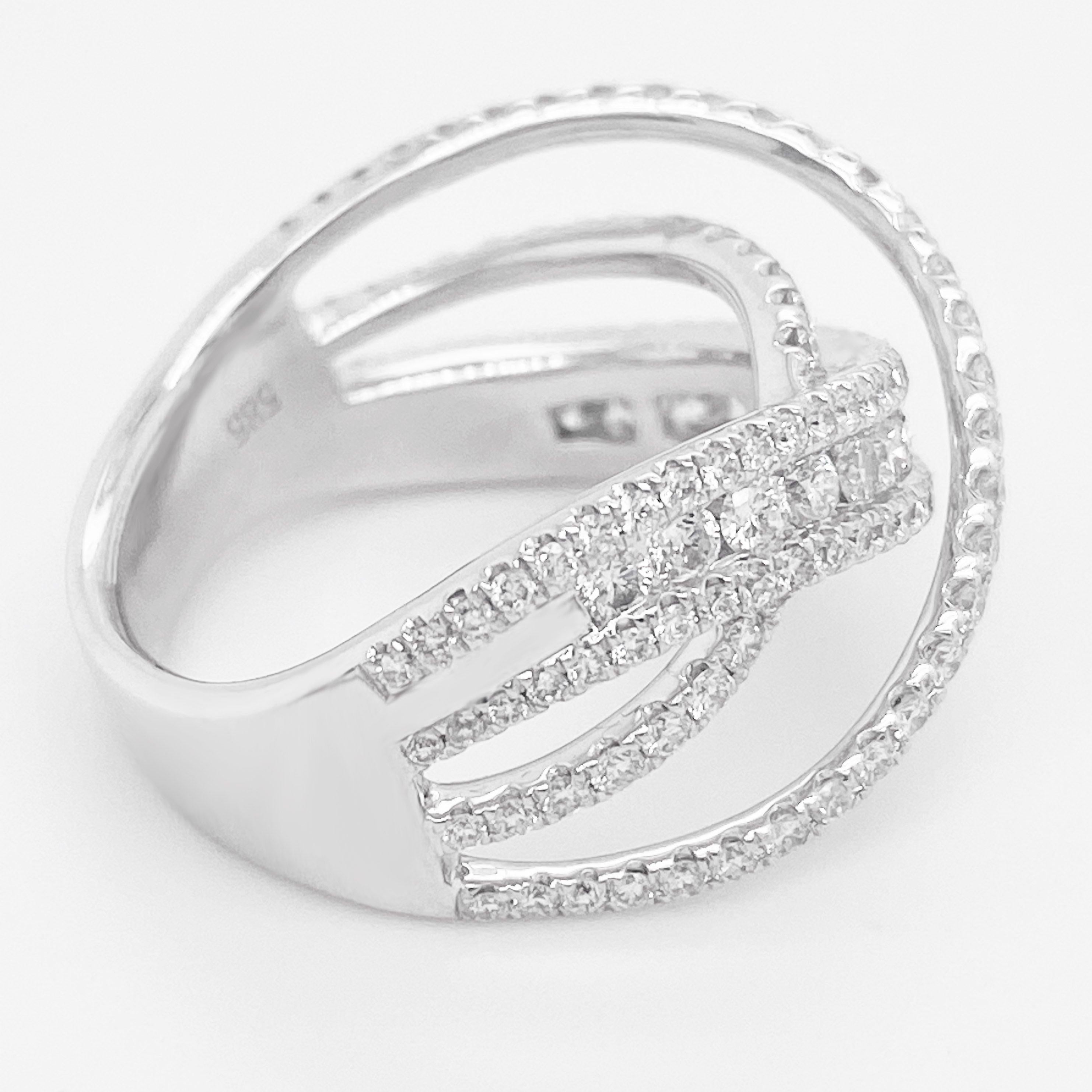 For Sale:  Diamond X Ring 14 Karat White Gold Criss Cross Band, Fashion X Ring, Galaxy Ring 5