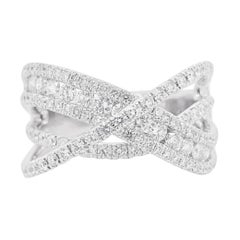 Used Diamond X Ring 14 Karat White Gold Criss Cross Band, Fashion X Ring, Galaxy Ring