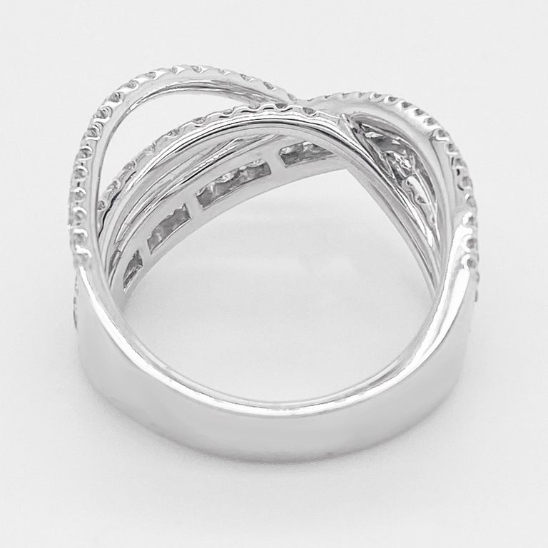 Diamond X Ring 14 Karat White Gold Criss Cross Band, Fashion X Ring, Galaxy Ring For Sale at 1stDibs