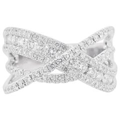 Diamond X Ring 14 Karat White Gold Criss Cross Band, Fashion X Ring, Galaxy Ring