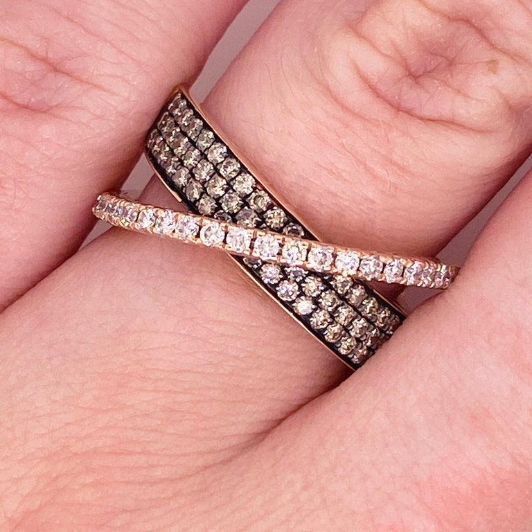 Customizable Diamond X Ring, .75 Carat White and Champagne Diamonds, 14