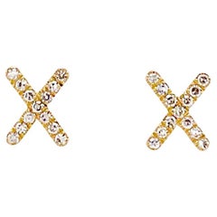Diamond X Stud Earrings in 14k Yellow Gold Pave Diamond Criss-Cross Earrings