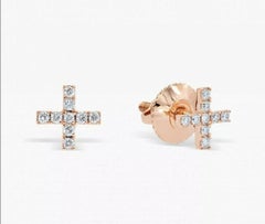 Diamond X Studs Earrings 14k Solid Gold Minimalist Studs Anniversary Ear Studs.