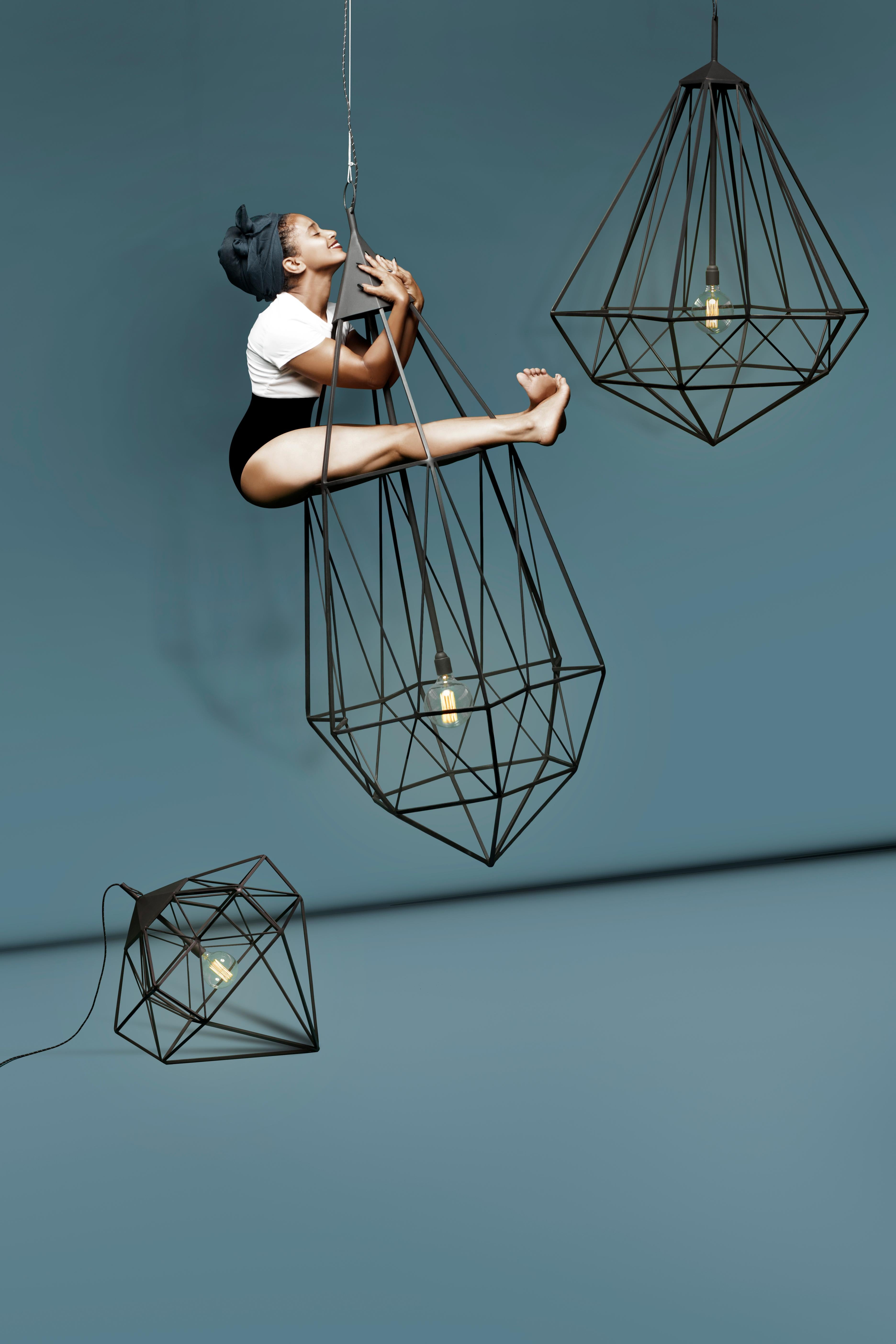Lampada a sospensione Diamond XXL Small in acciaio nero opaco di JSPR in vendita 2