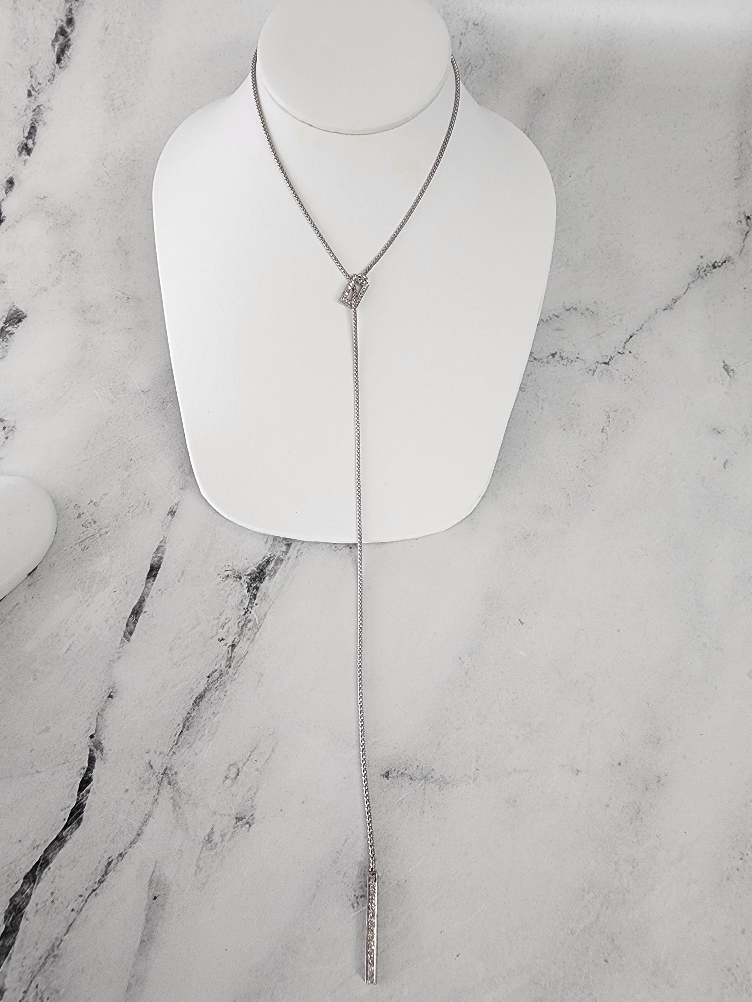 Taglio rotondo Collana a Y con diamanti 1,20cttw in oro bianco 14K in vendita