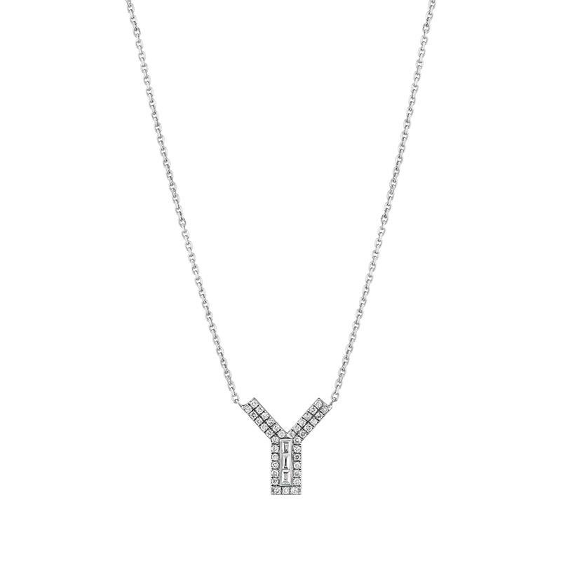 baguette diamond initial letter necklace