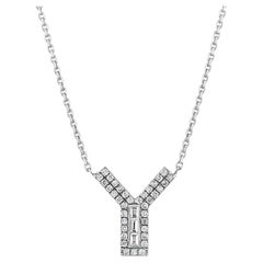 Diamond Y Initial Baguette Necklace 14K Solid White Gold, Letter Pendants Chain