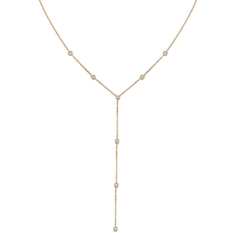 14k Rose Gold Diamond Y Necklace For Sale at 1stDibs