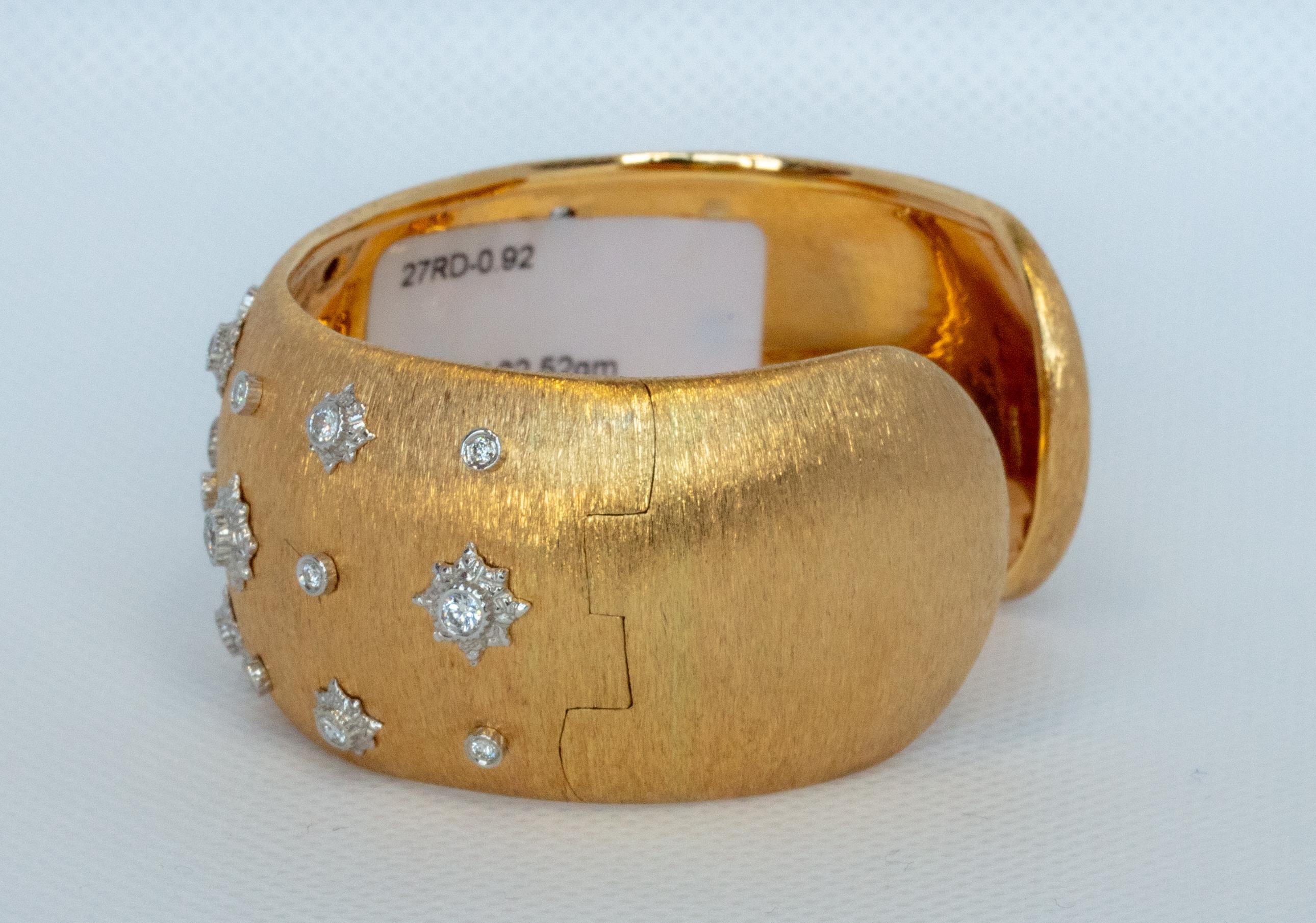 Diamant-Gelb- und Weißgold 18K Link Modern Armband in Florentine Finish, groß (Rundschliff)