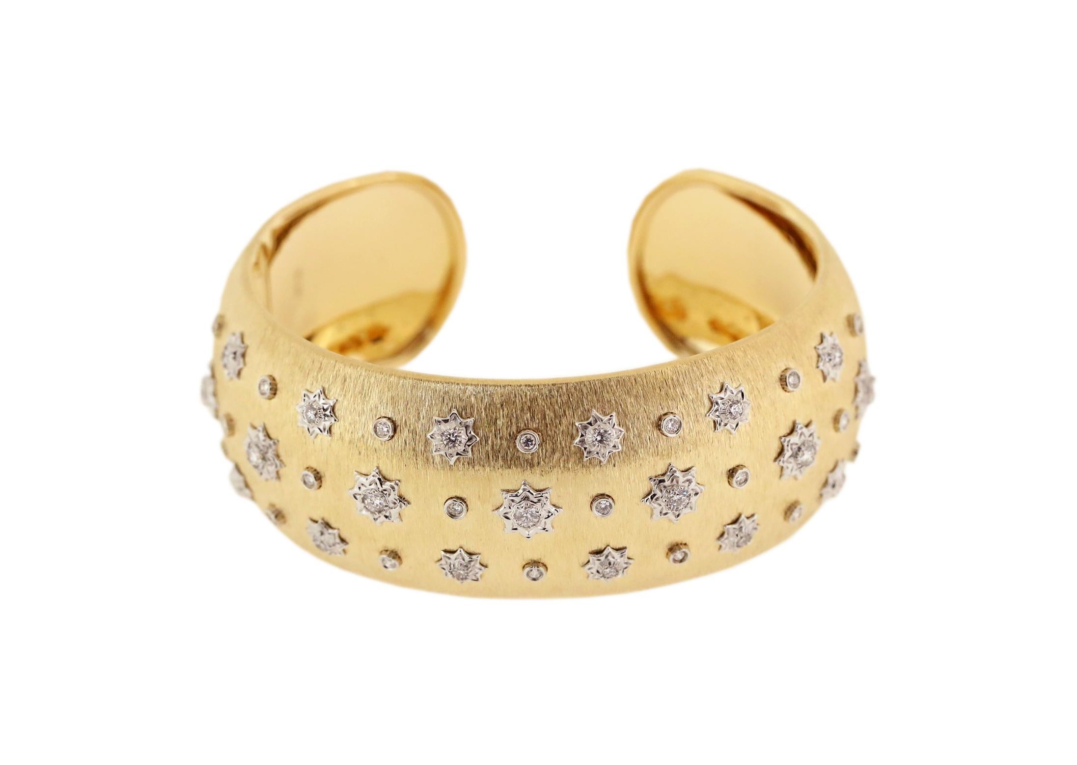 Diamant-Gelb- und Weißgold 18K Link Modern Armband in Florentine Finish, groß für Damen oder Herren