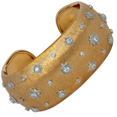 Diamond Yellow and White 18K Gold Link Modern Bracelet in Florentine Finish, Big