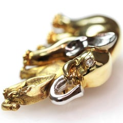 Diamond Yellow and White Gold Mother and Cub Elephants Brooch