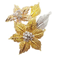 Diamant-, gelber und rosafarbener Diamant-Blumenring aus 18 Karat Weißgold
