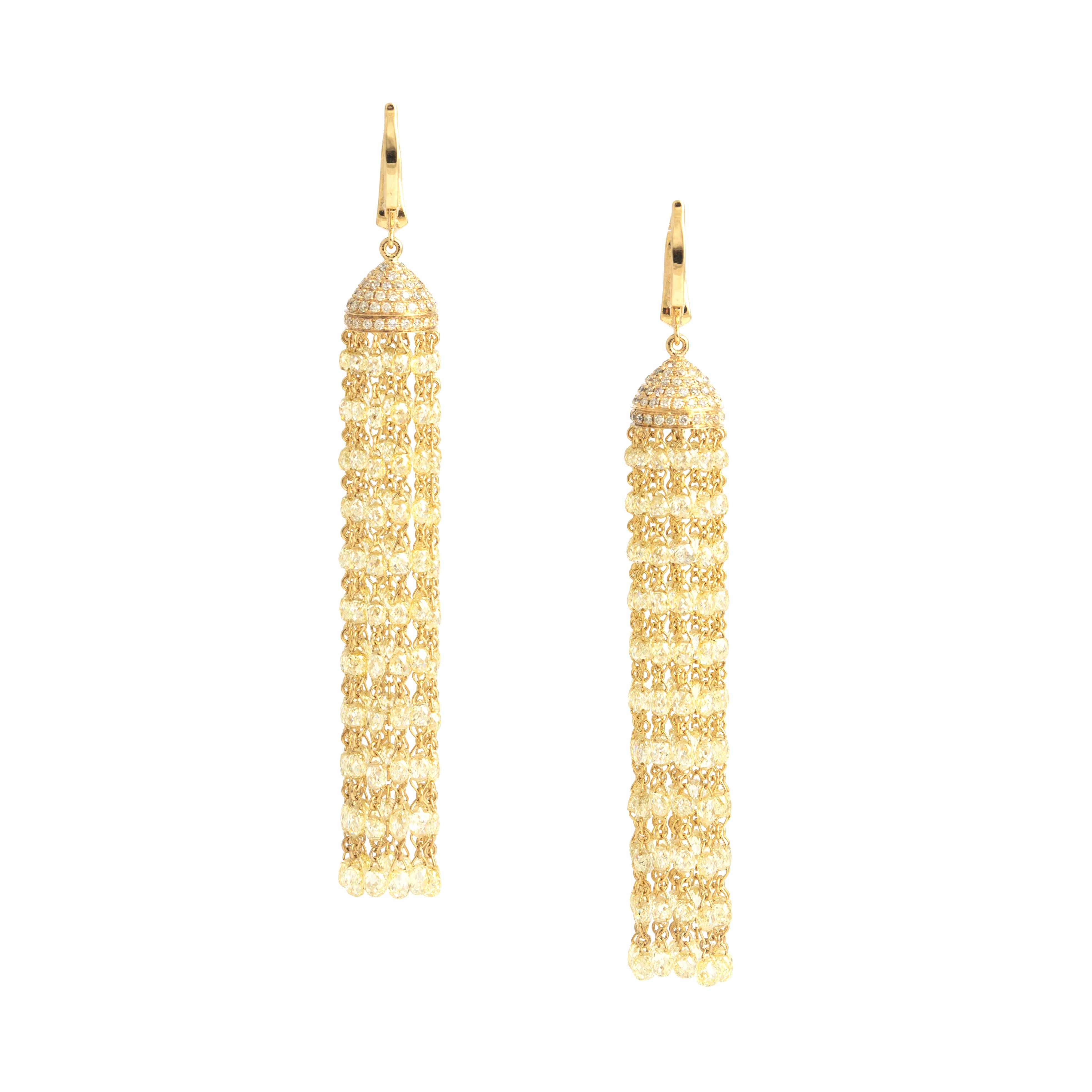 Diamond Yellow Gold 18K Chandelier Earrings In New Condition For Sale In Geneva, CH