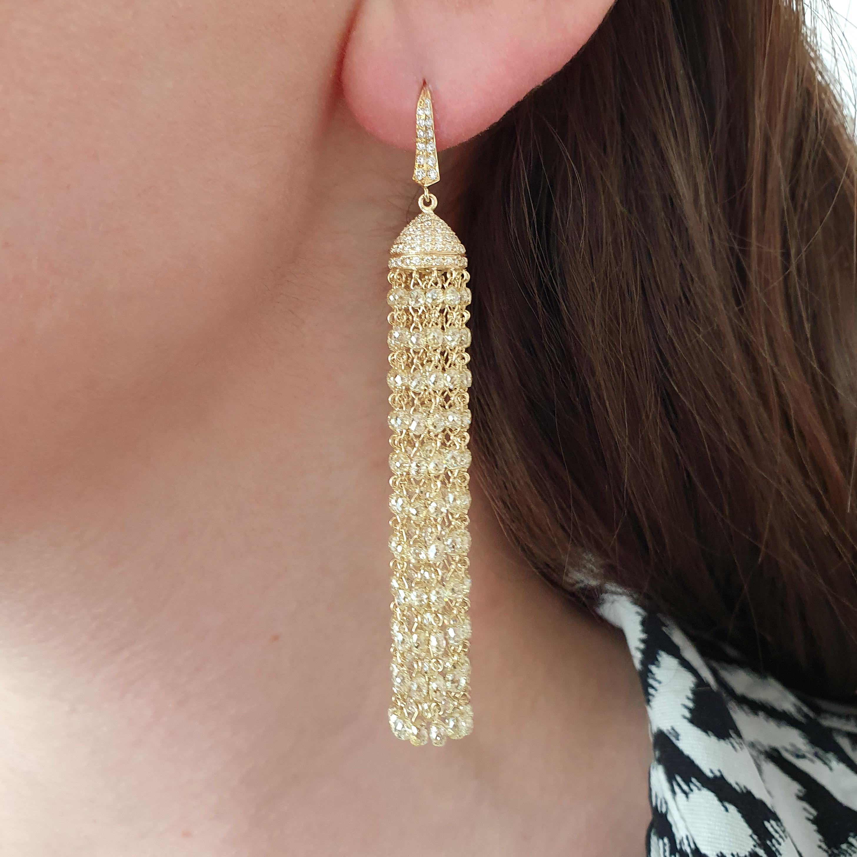 Women's or Men's Diamond Yellow Gold 18K Chandelier Earrings For Sale