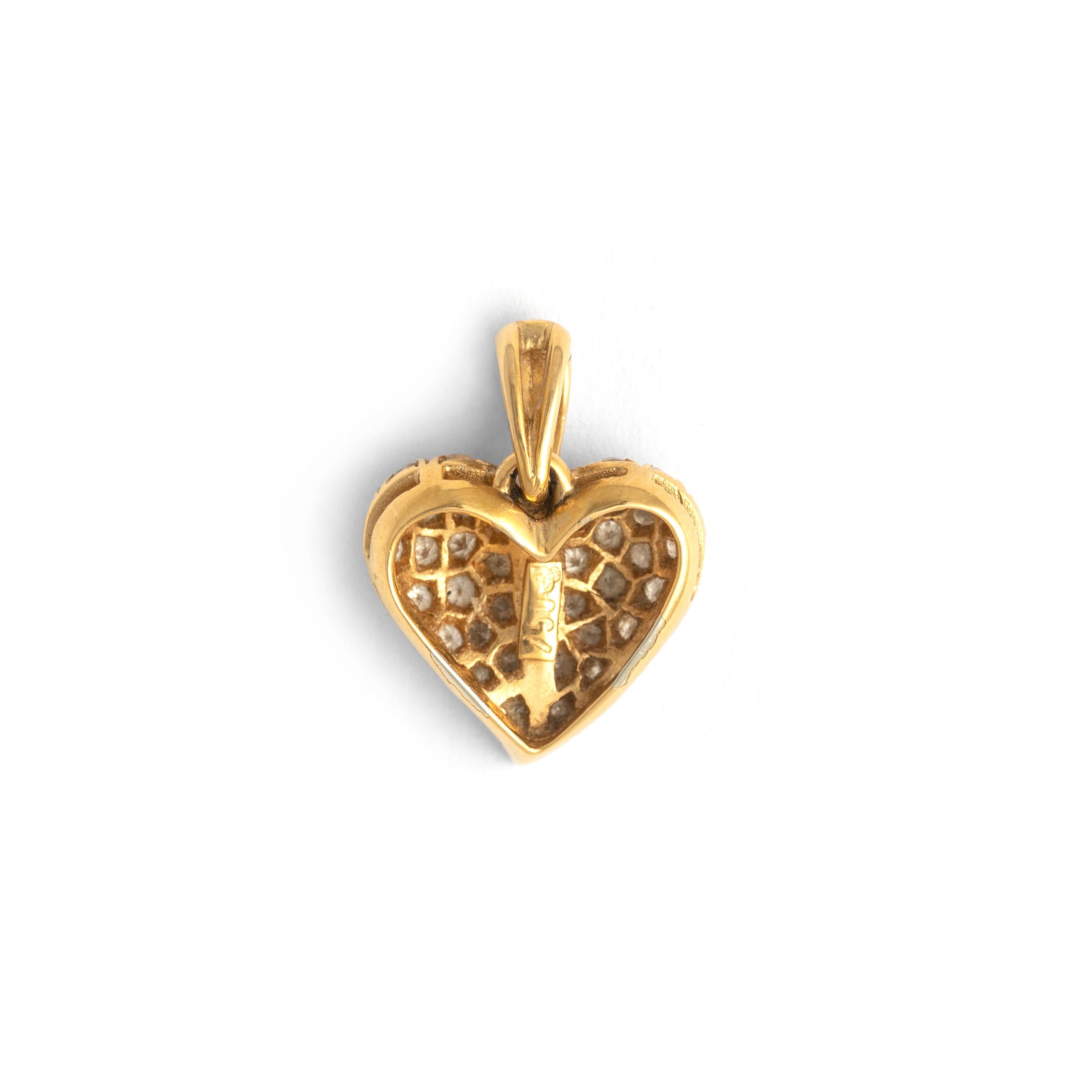 Women's or Men's Diamond Yellow Gold 18K Heart Design Pendant For Sale