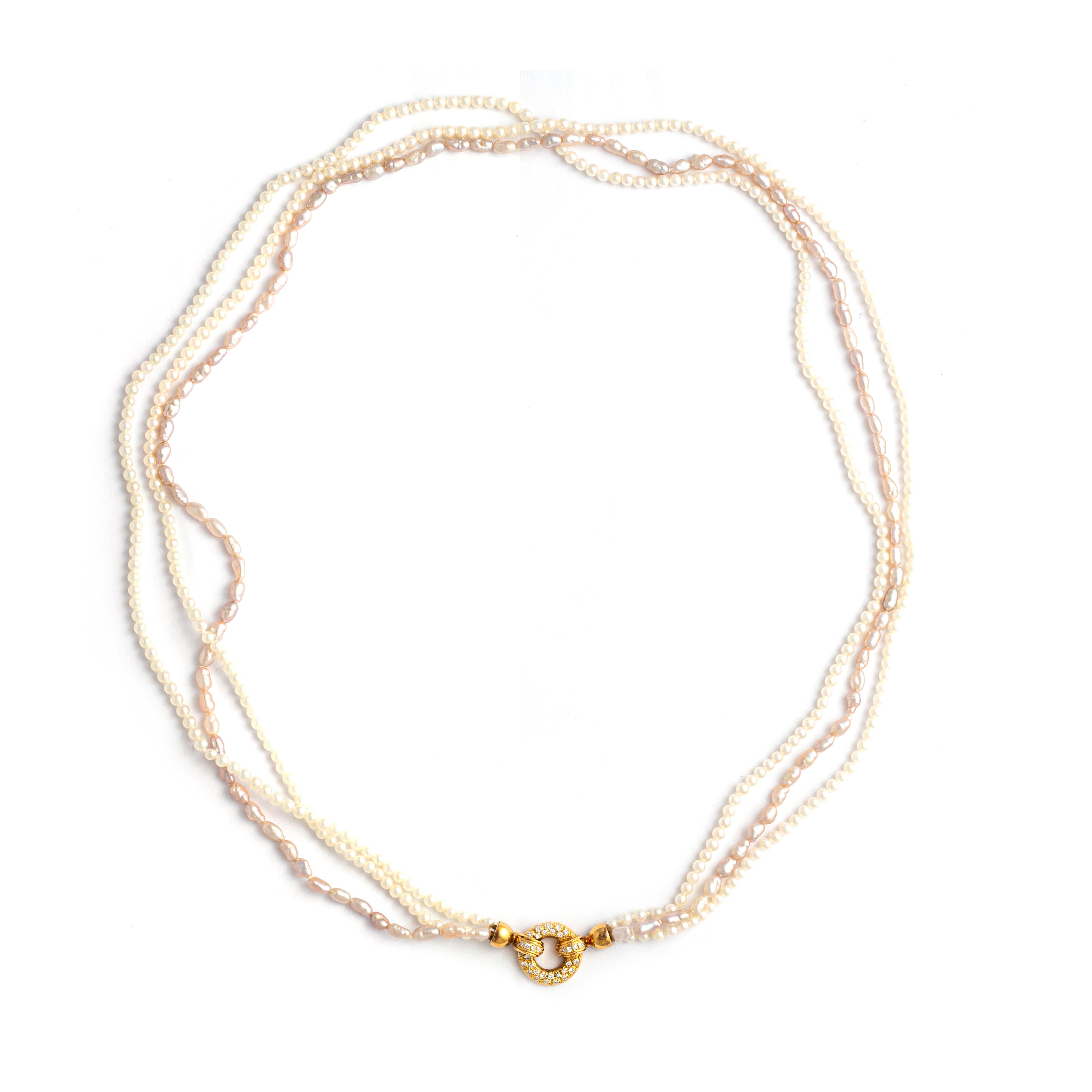 Diamond Yellow Gold 18K Pearl Necklace In Good Condition For Sale In Geneva, CH