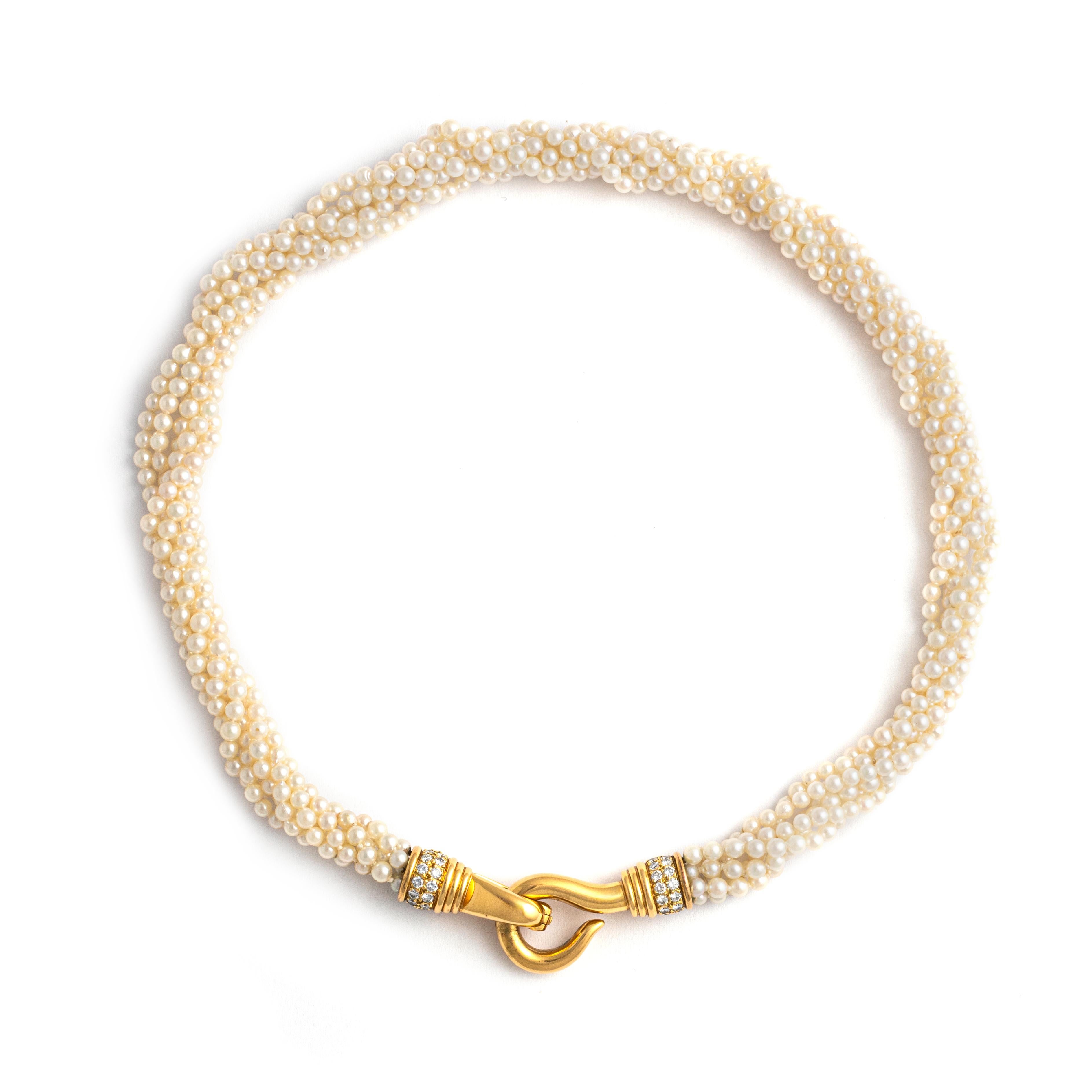 Diamant-Halskette aus Gelbgold mit 18 Karat Perlen im Zustand „Gut“ im Angebot in Geneva, CH