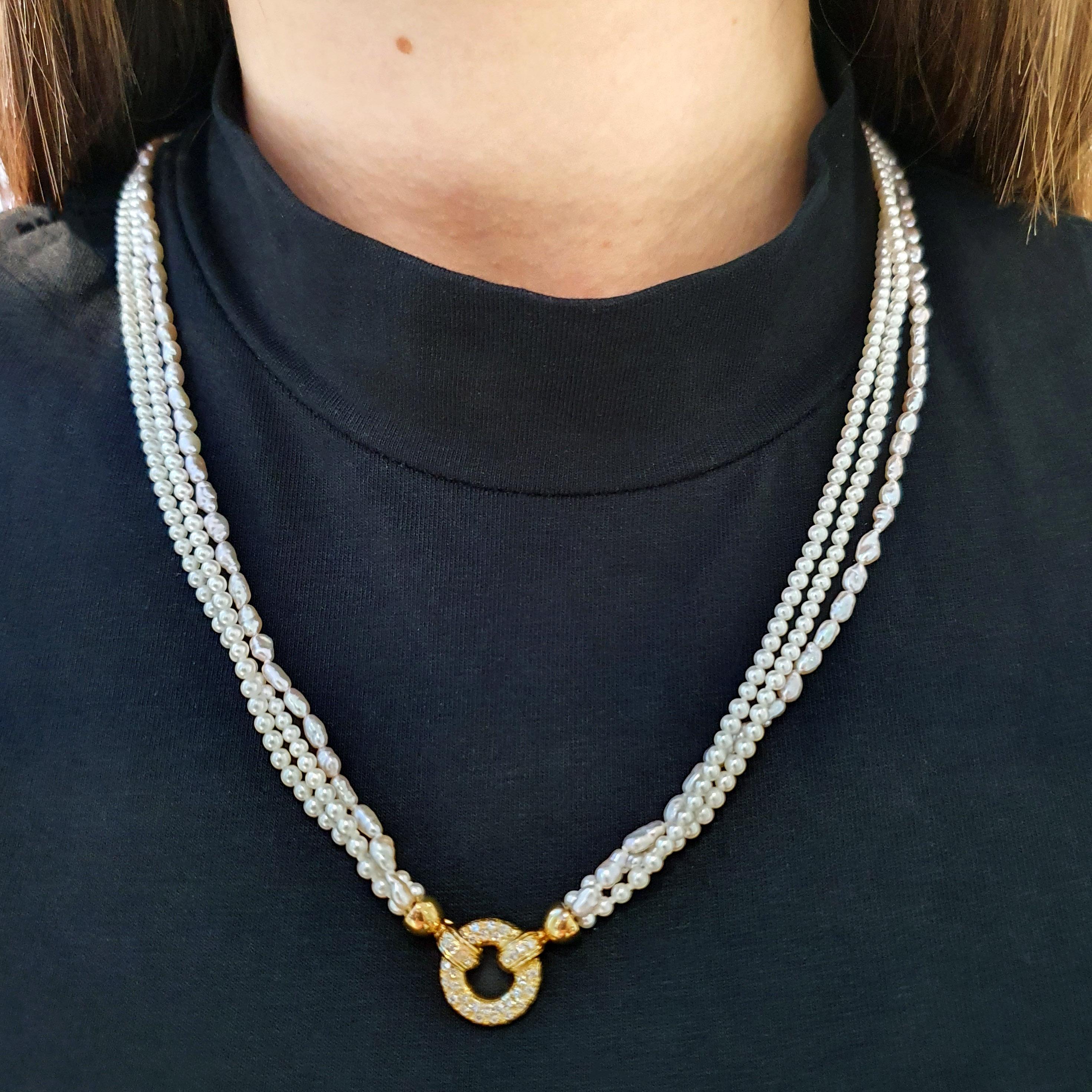 Diamant-Halskette aus Gelbgold mit 18 Karat Perlen im Angebot 1