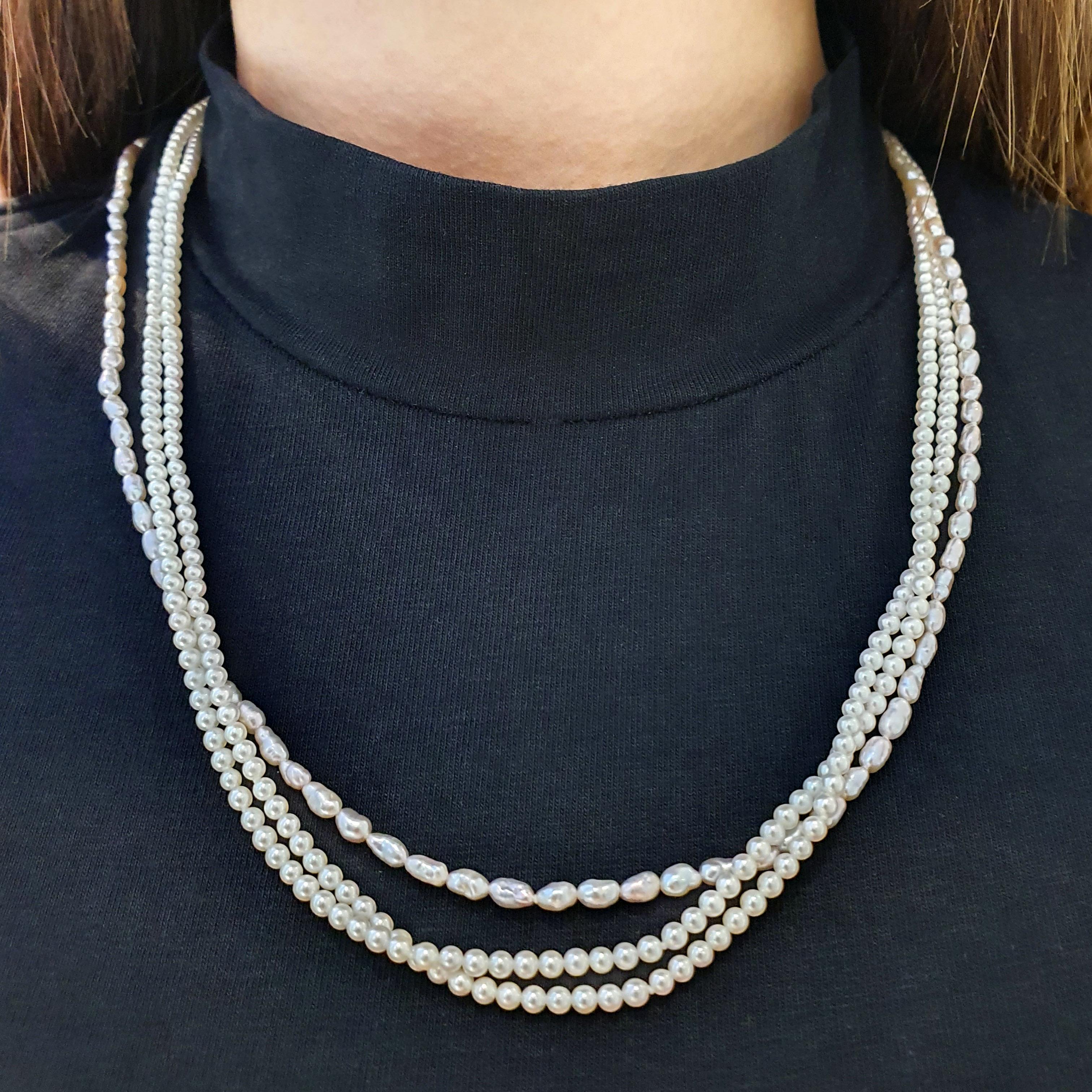 Diamant-Halskette aus Gelbgold mit 18 Karat Perlen im Angebot 2