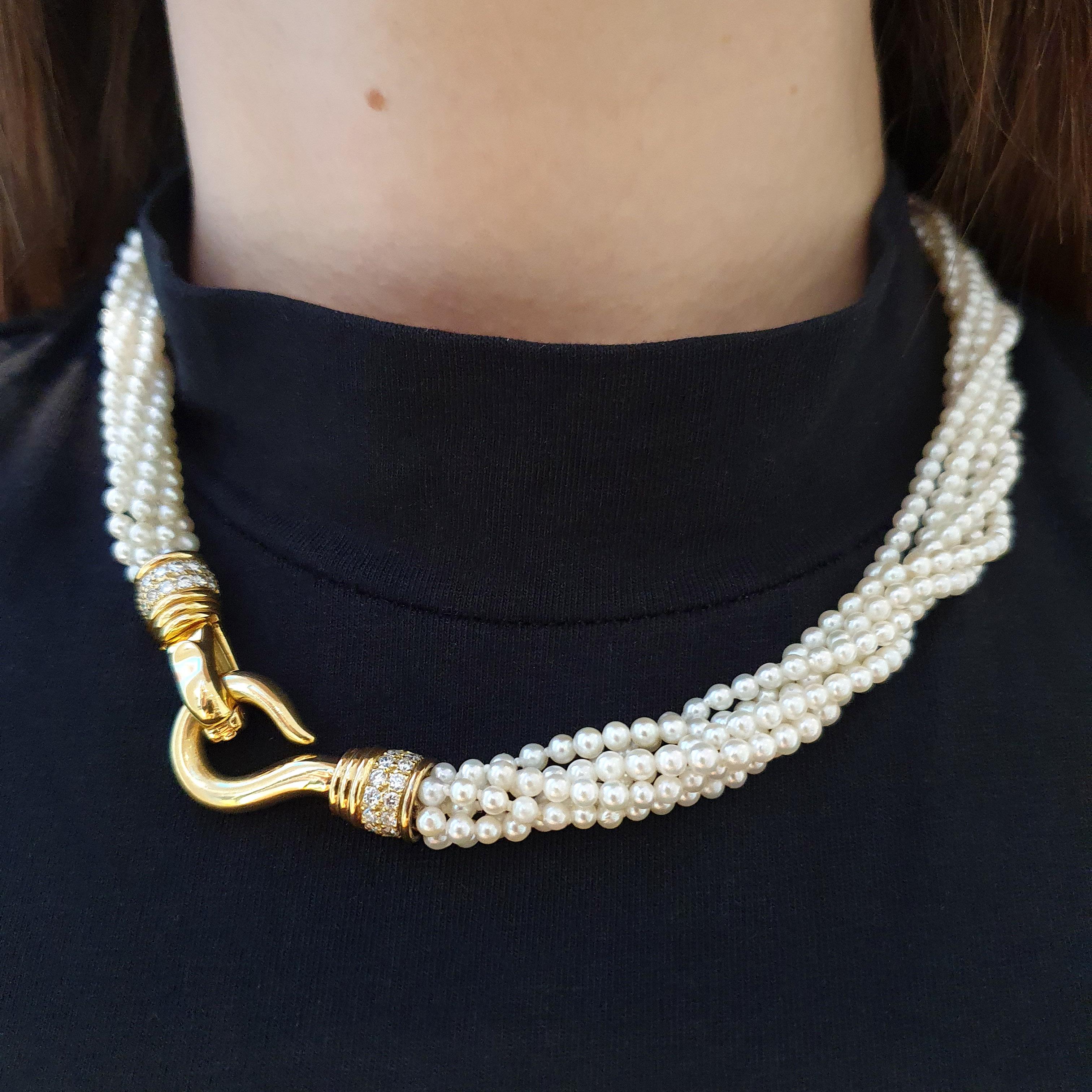 Collier de perles en or jaune 18K avec diamants en vente 3