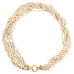 Diamond Yellow Gold 18K Pearl Necklace