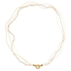 Vintage Diamond Yellow Gold 18K Pearl Necklace