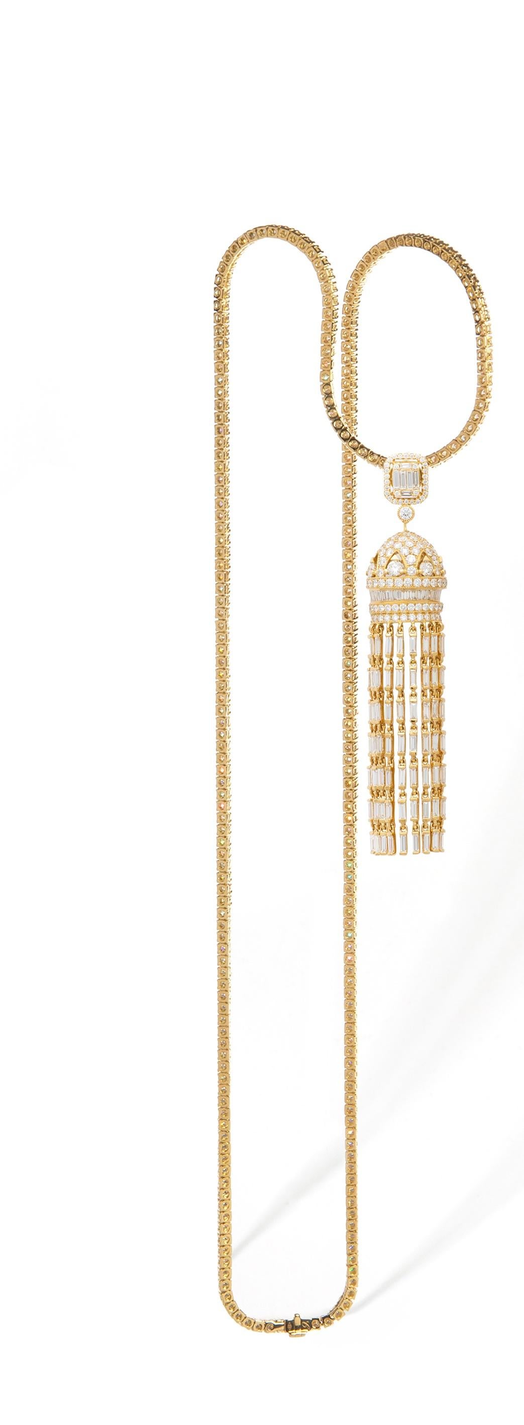 Art Deco Diamond Yellow Gold 18K Pendant Necklace For Sale