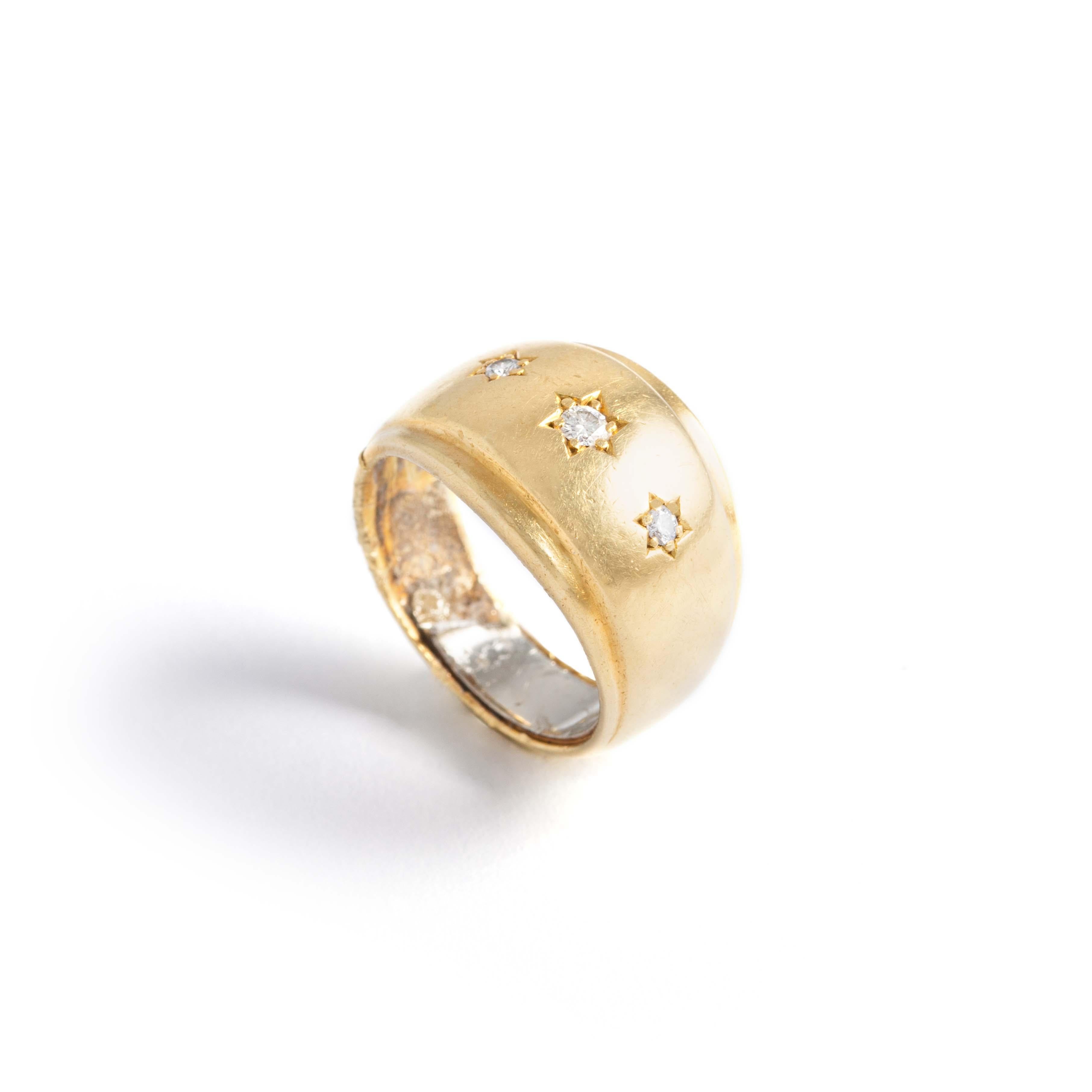 Round Cut Diamond Yellow Gold 18k Ring, 1950s For Sale