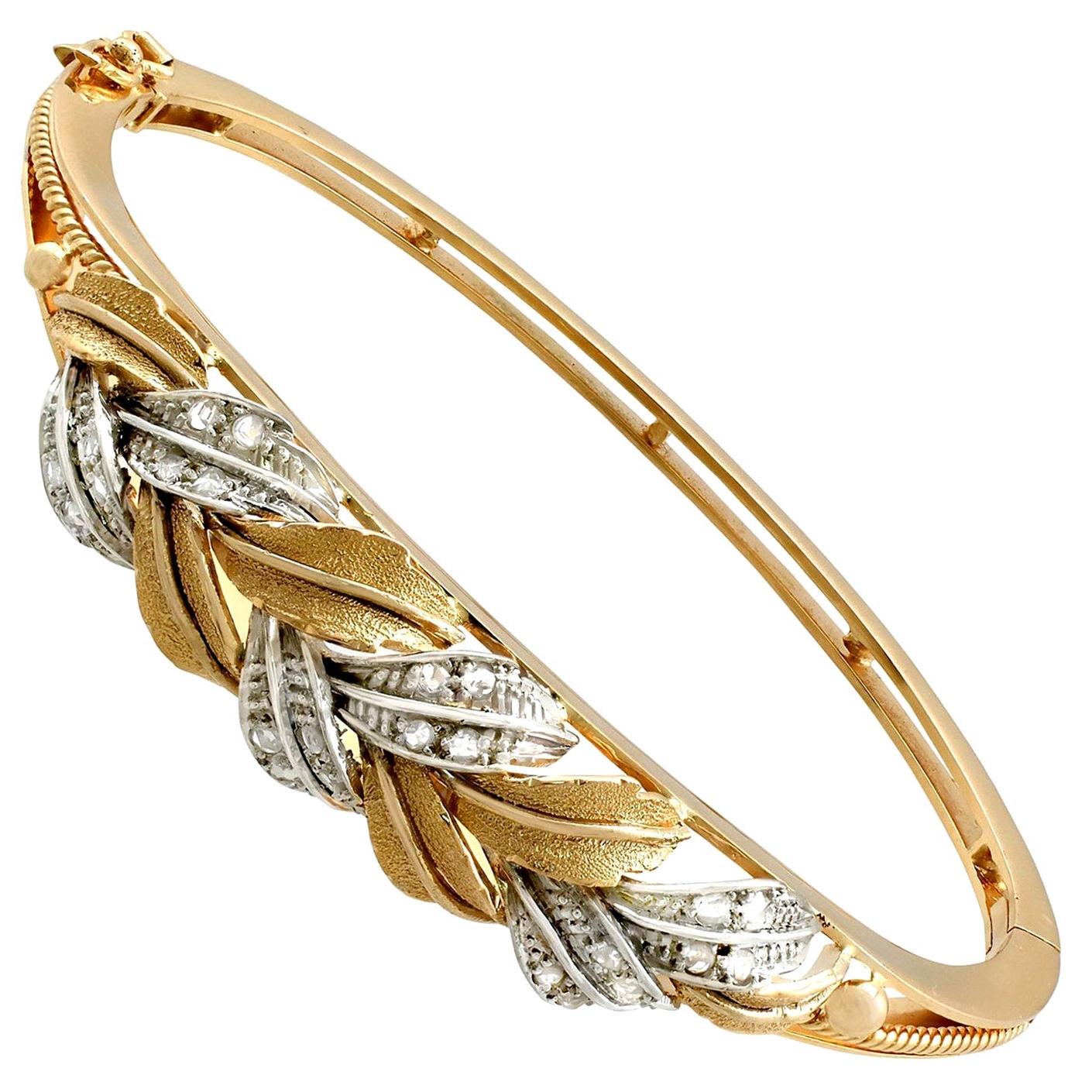 Vintage 8.80 Carat Diamond and 18 Karat White Gold Bangle For Sale at