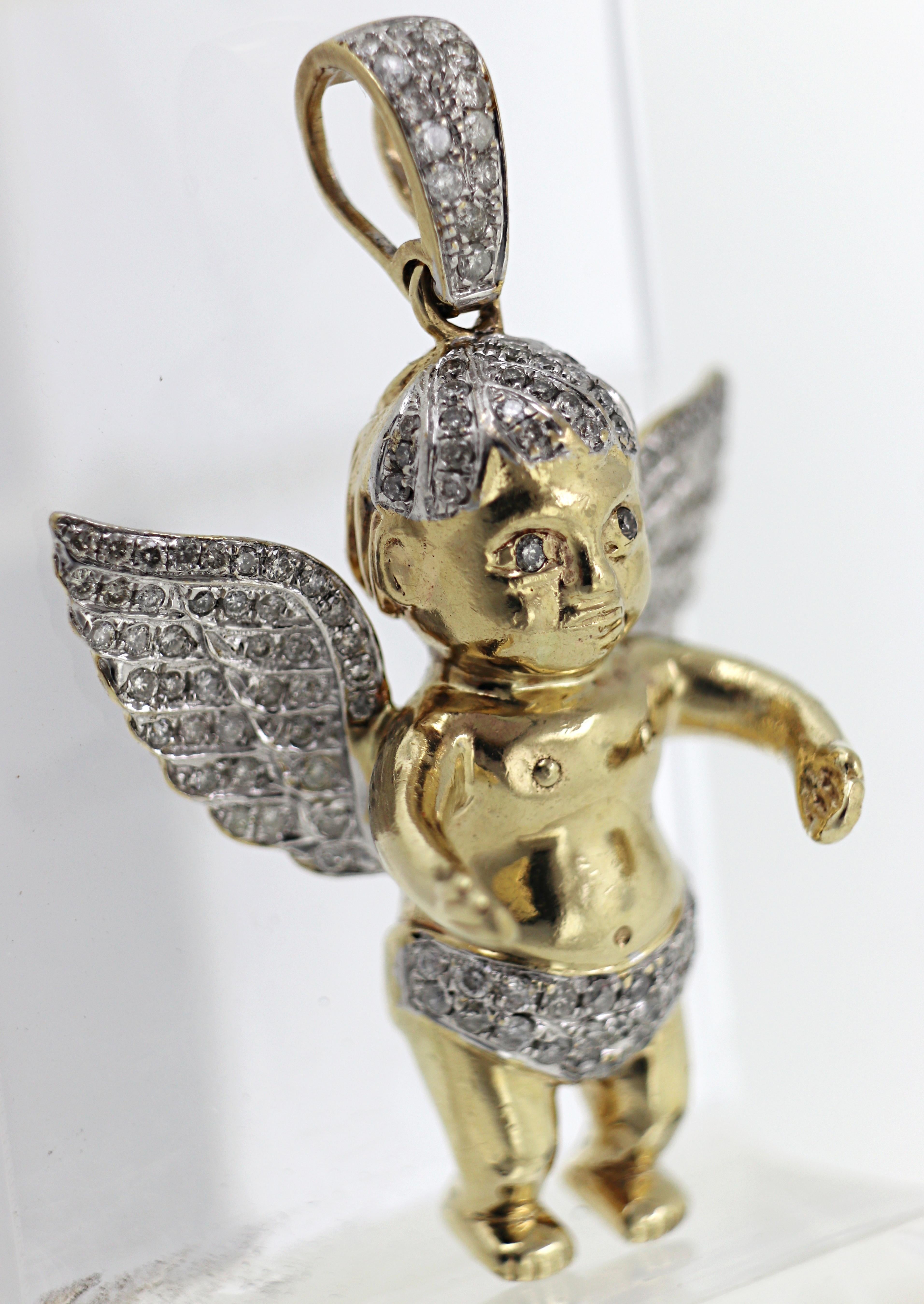 Diamant, Gelbgold Engel-Anhänger (Kunsthandwerker*in) im Angebot