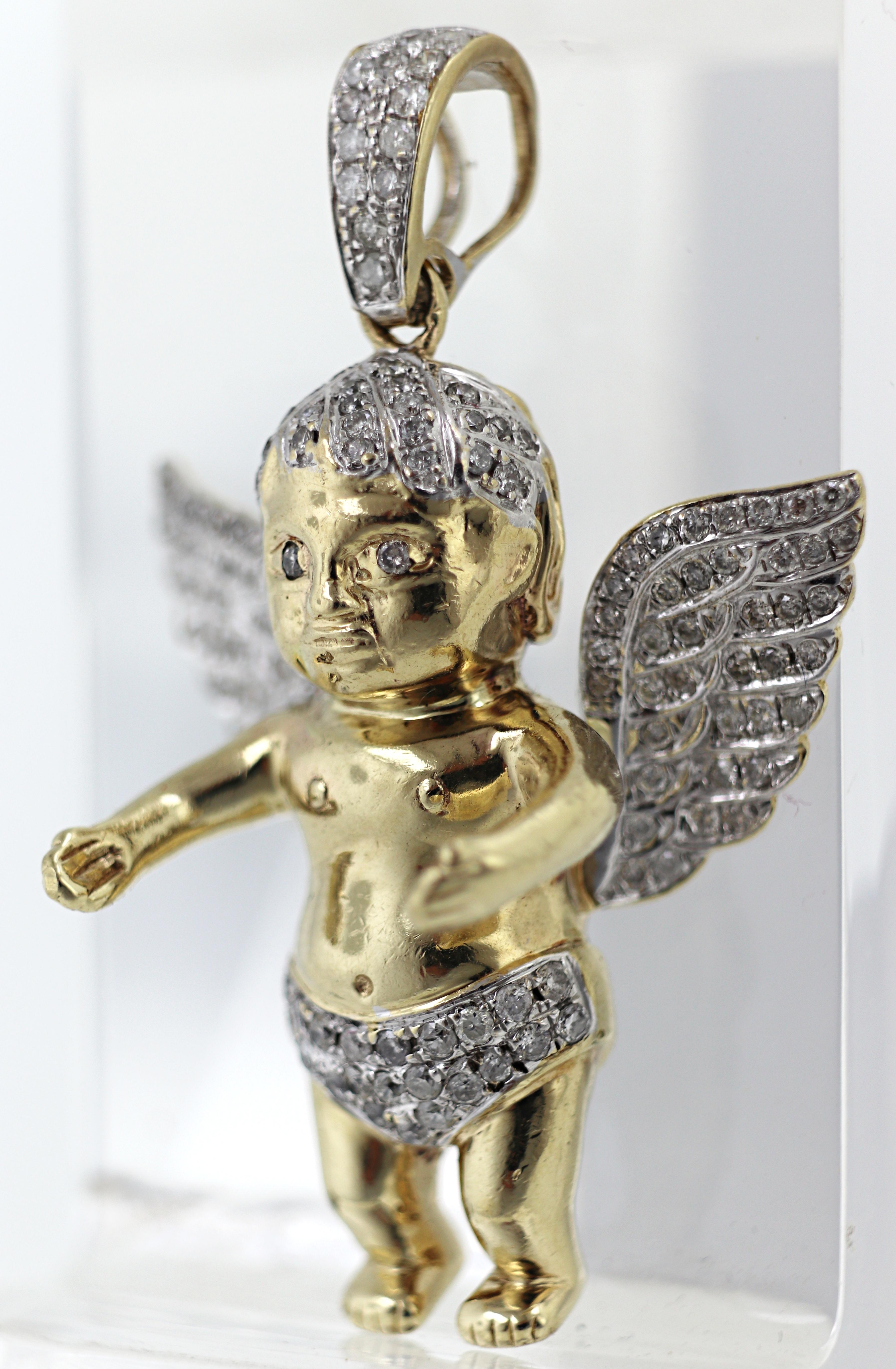 Diamant, Gelbgold Engel-Anhänger (Gemischter Schliff) im Angebot