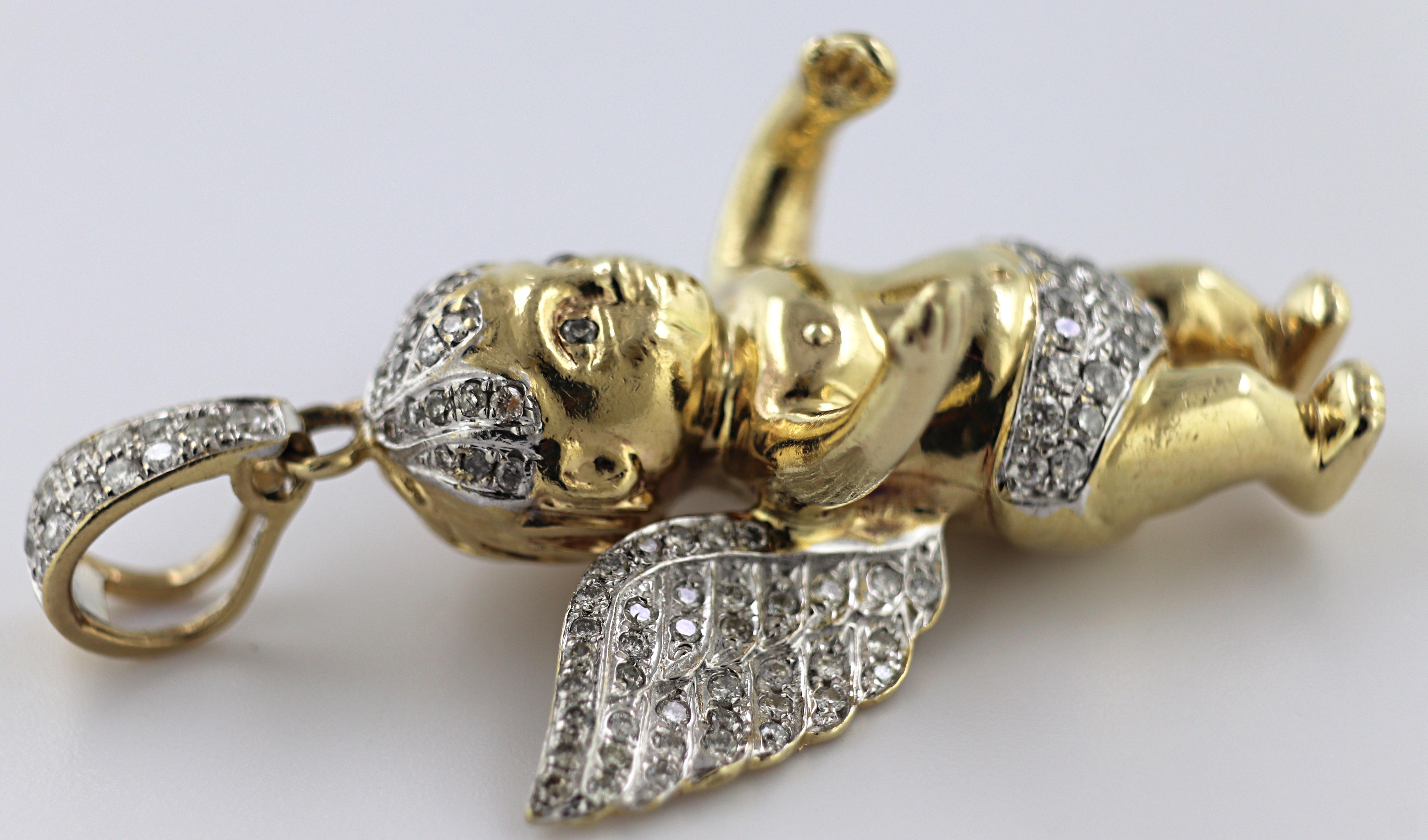 Diamant, Gelbgold Engel-Anhänger im Angebot 3