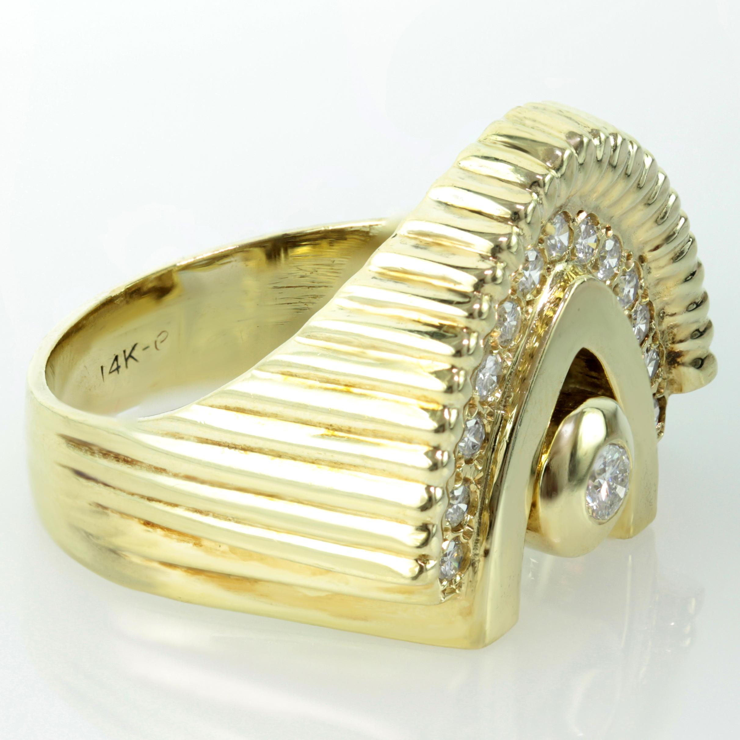 Diamond Yellow Gold Arch Unisex Ring In Good Condition For Sale In New York, NY