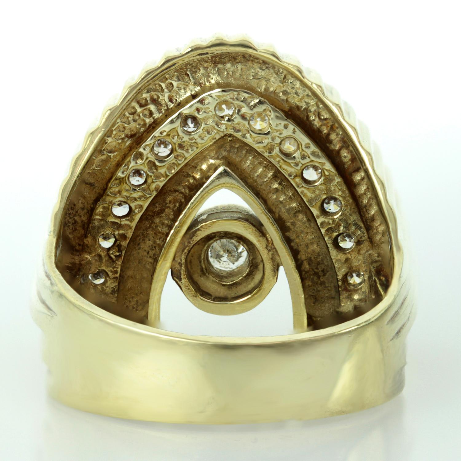 Diamond Yellow Gold Arch Unisex Ring For Sale 4