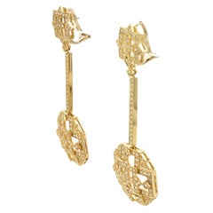 Diamond Yellow Gold Art Deco Style Dangle Earrings Made in Italy