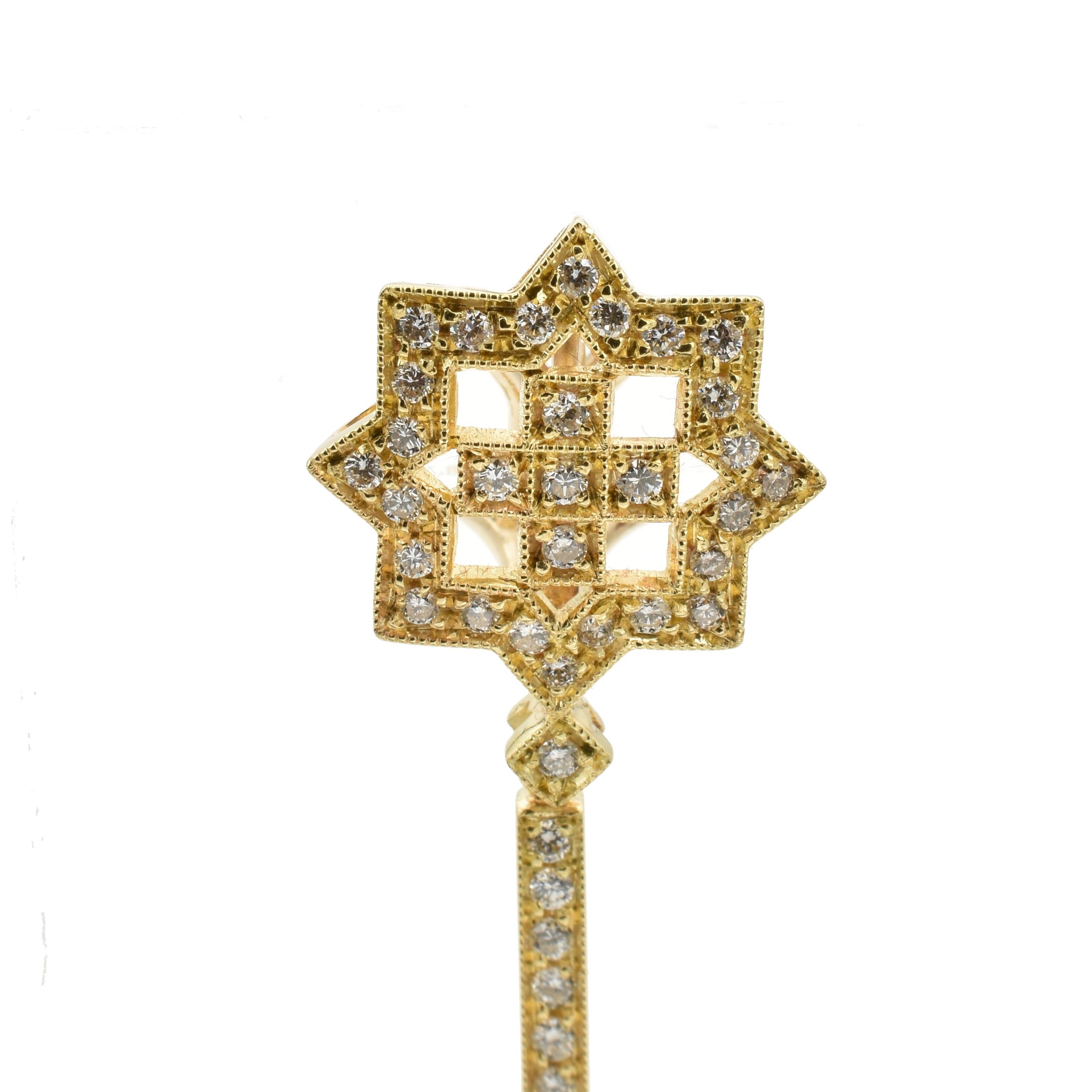 Diamant-Ohrhänger aus Gelbgold im Art-déco-Stil, hergestellt in Italien (Rundschliff) im Angebot