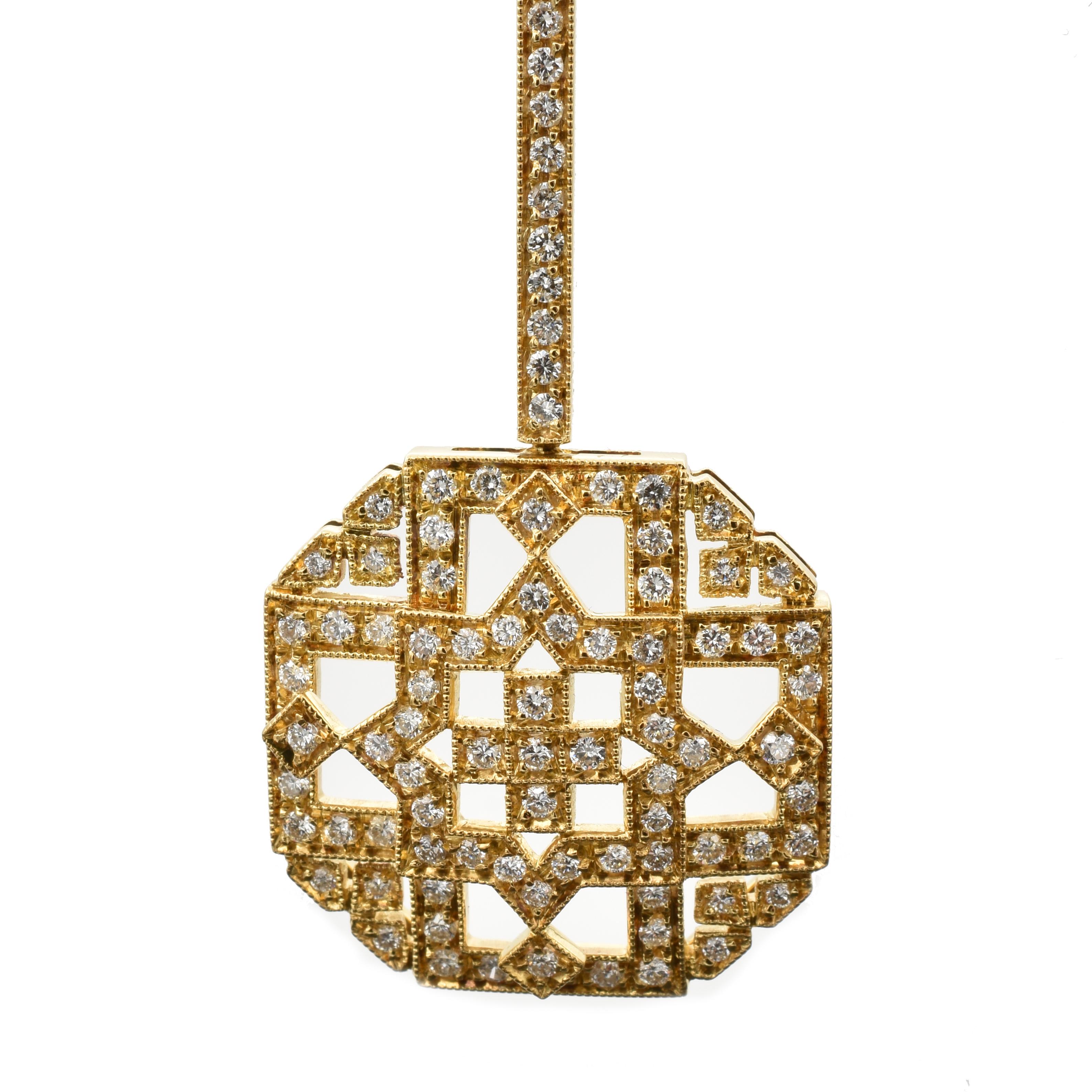 Orecchini pendenti in oro giallo con diamanti in stile Art Deco Made in Italy In condizioni Nuovo in vendita a Valenza, AL