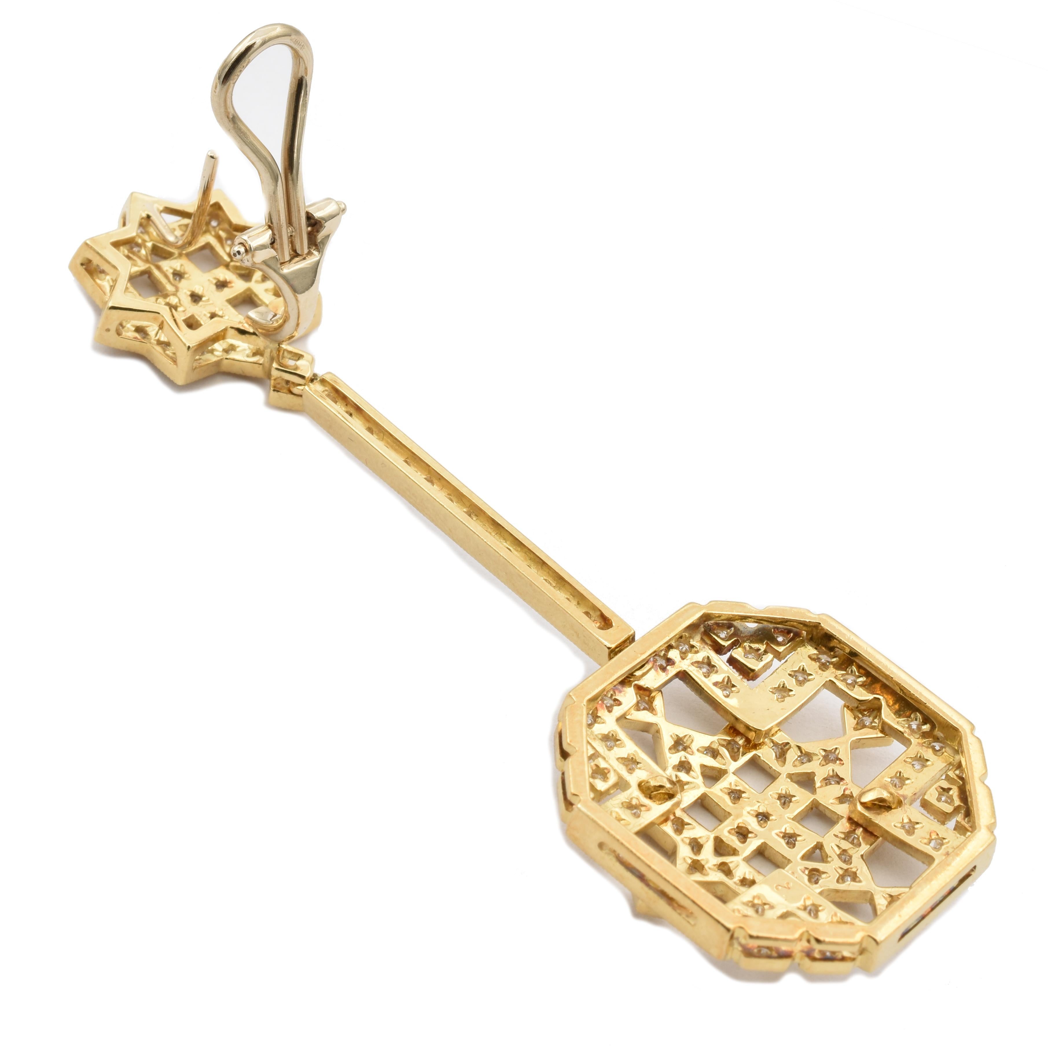 Orecchini pendenti in oro giallo con diamanti in stile Art Deco Made in Italy in vendita 1