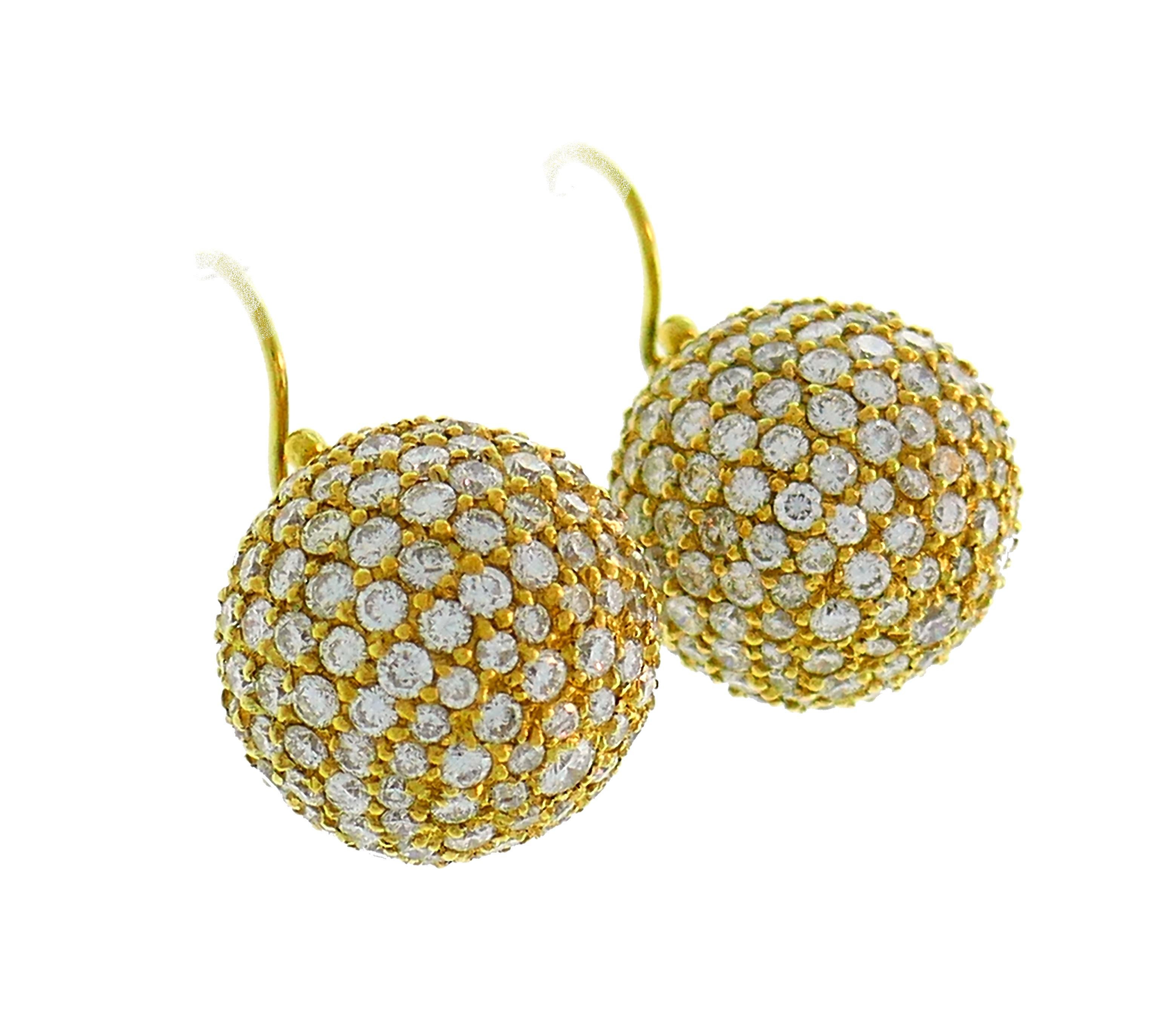Diamond Yellow Gold Ball Earrings In Excellent Condition In Beverly Hills, CA