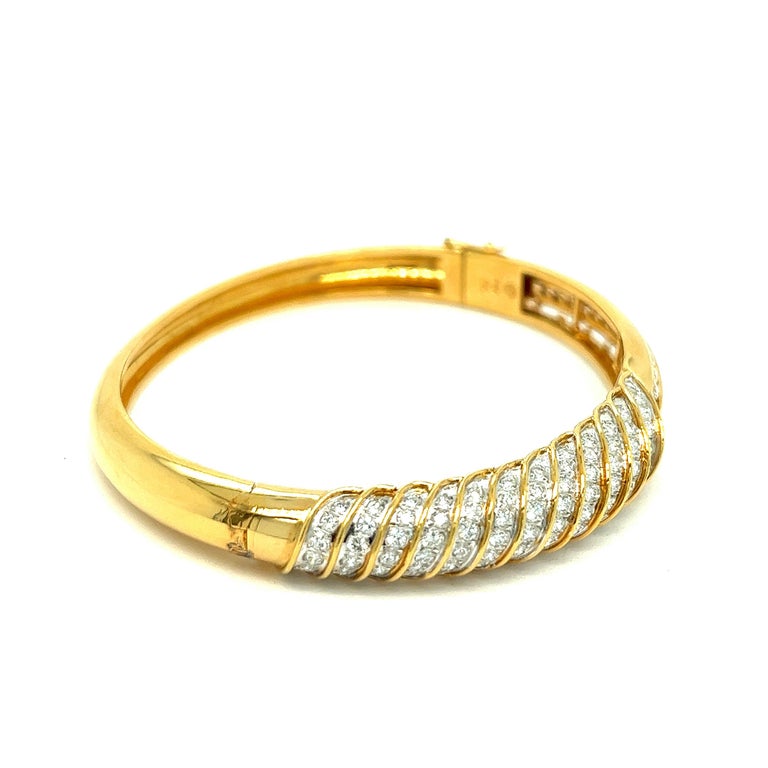 Diamond Yellow Gold Bangle Bracelet For Sale at 1stDibs
